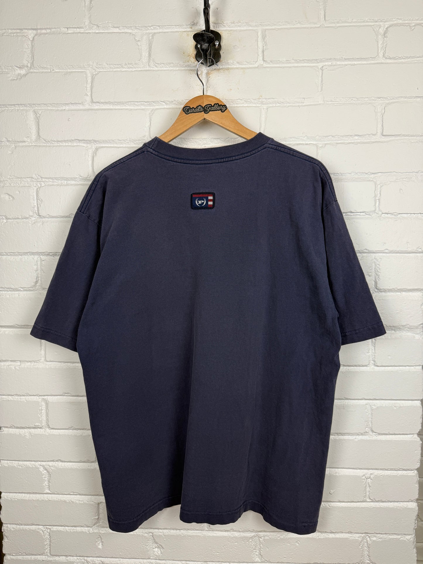 Vintage Y2K Phat Farm Big Logo Flag USA Graphic T Shirt Size L Navy Blue