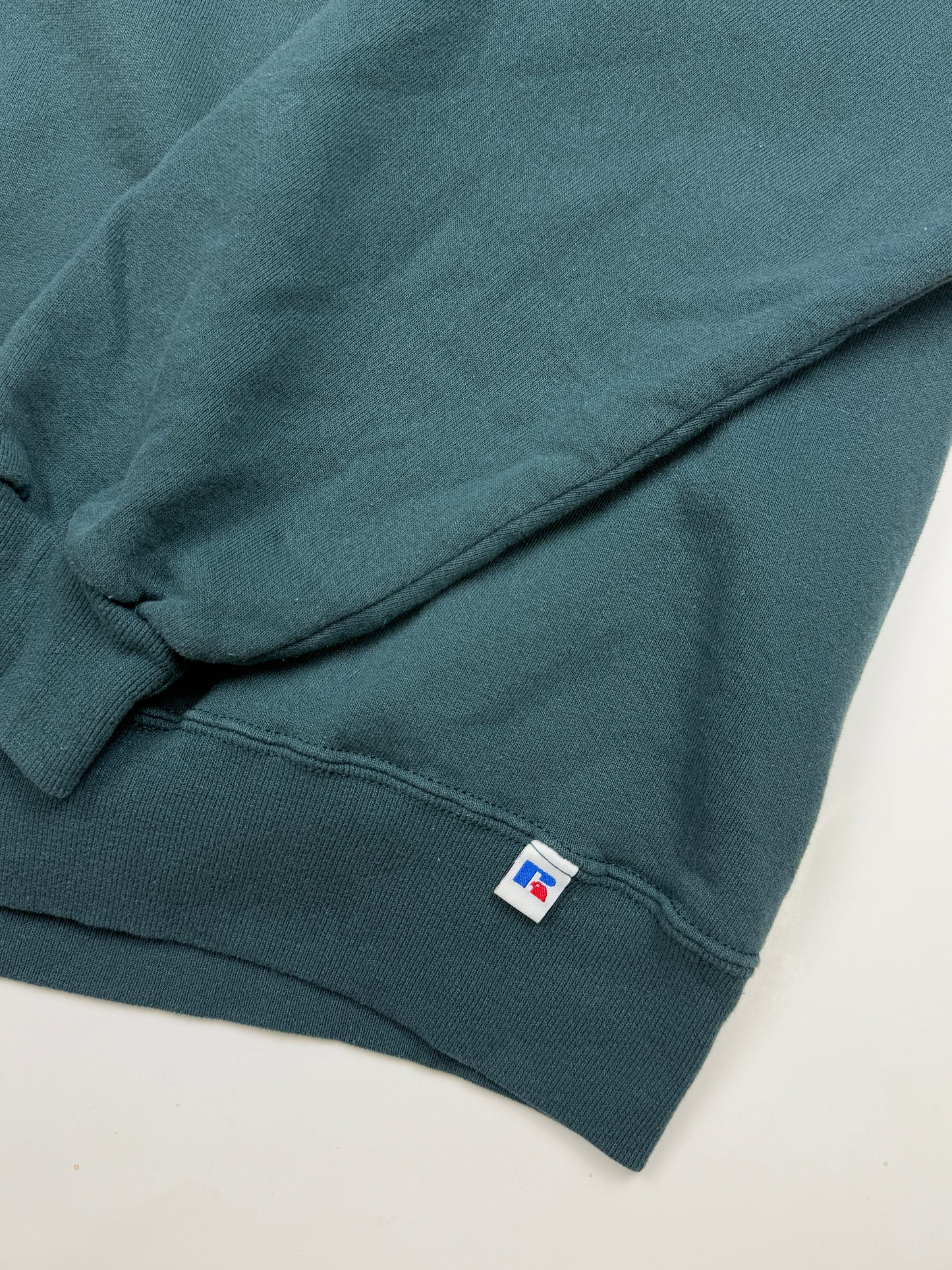 Vintage Russell Athletic Cropped Boxy Fit Blank Crewneck Sweatshirt Size XL Dark Blue Green