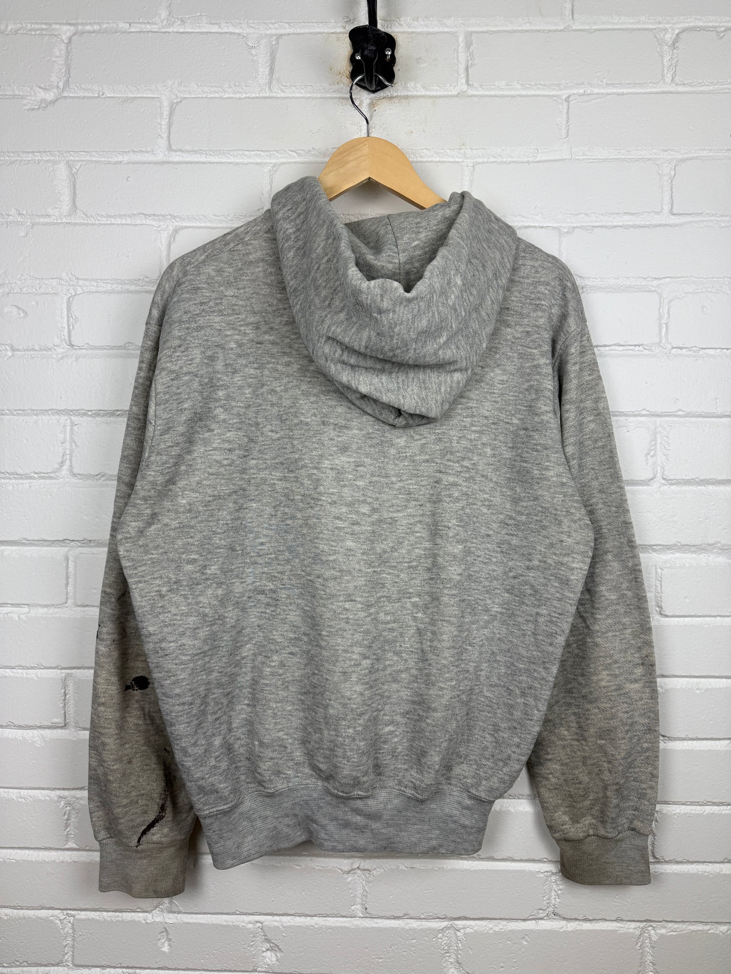 Vintage 80s Blank Heather Gray Cropped Boxy Hooded Sweatshirt Size L