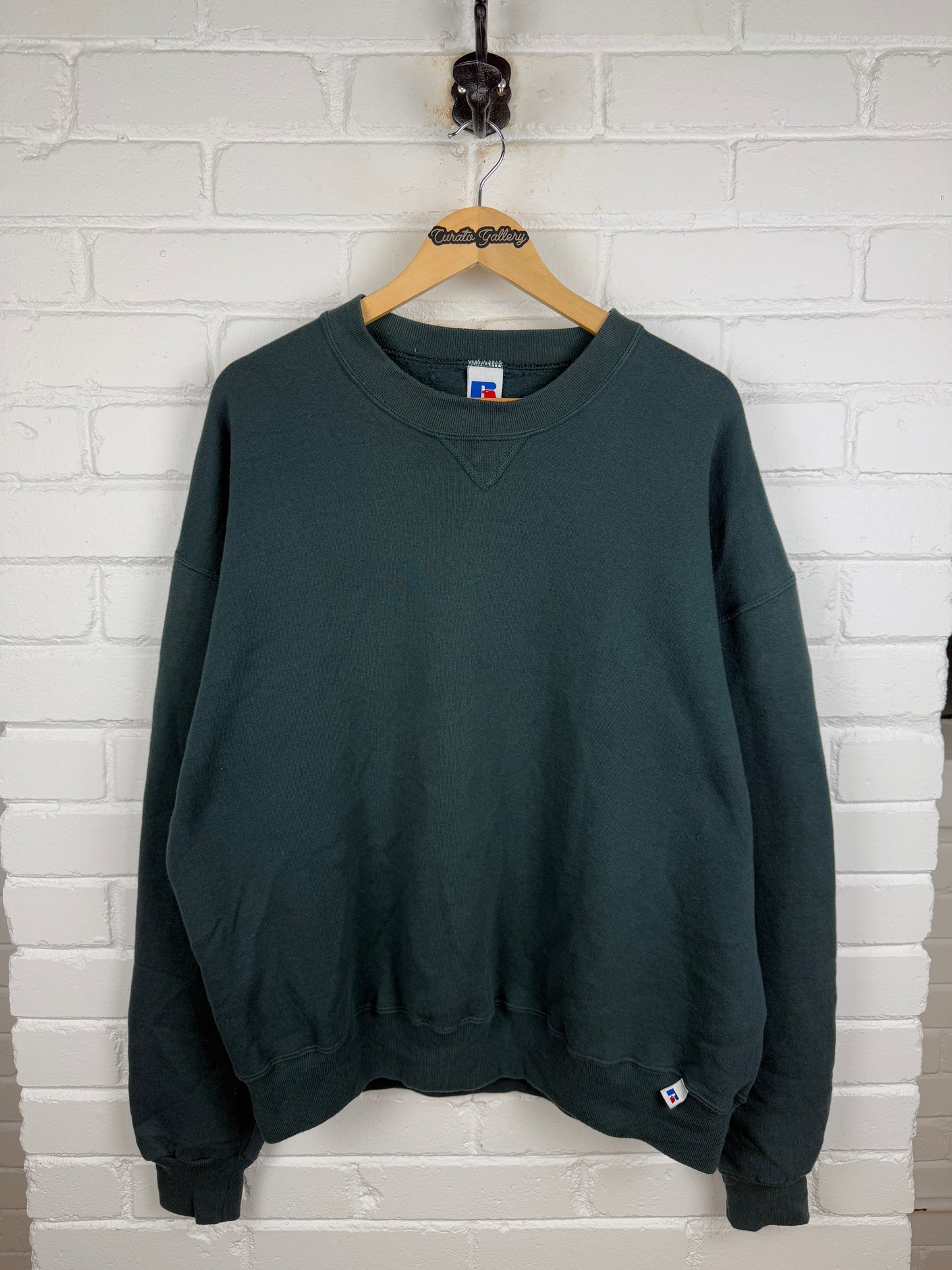 Vintage Russell Athletic Boxy Fit Blank Crewneck Sweatshirt Size XL Dark Blue Green