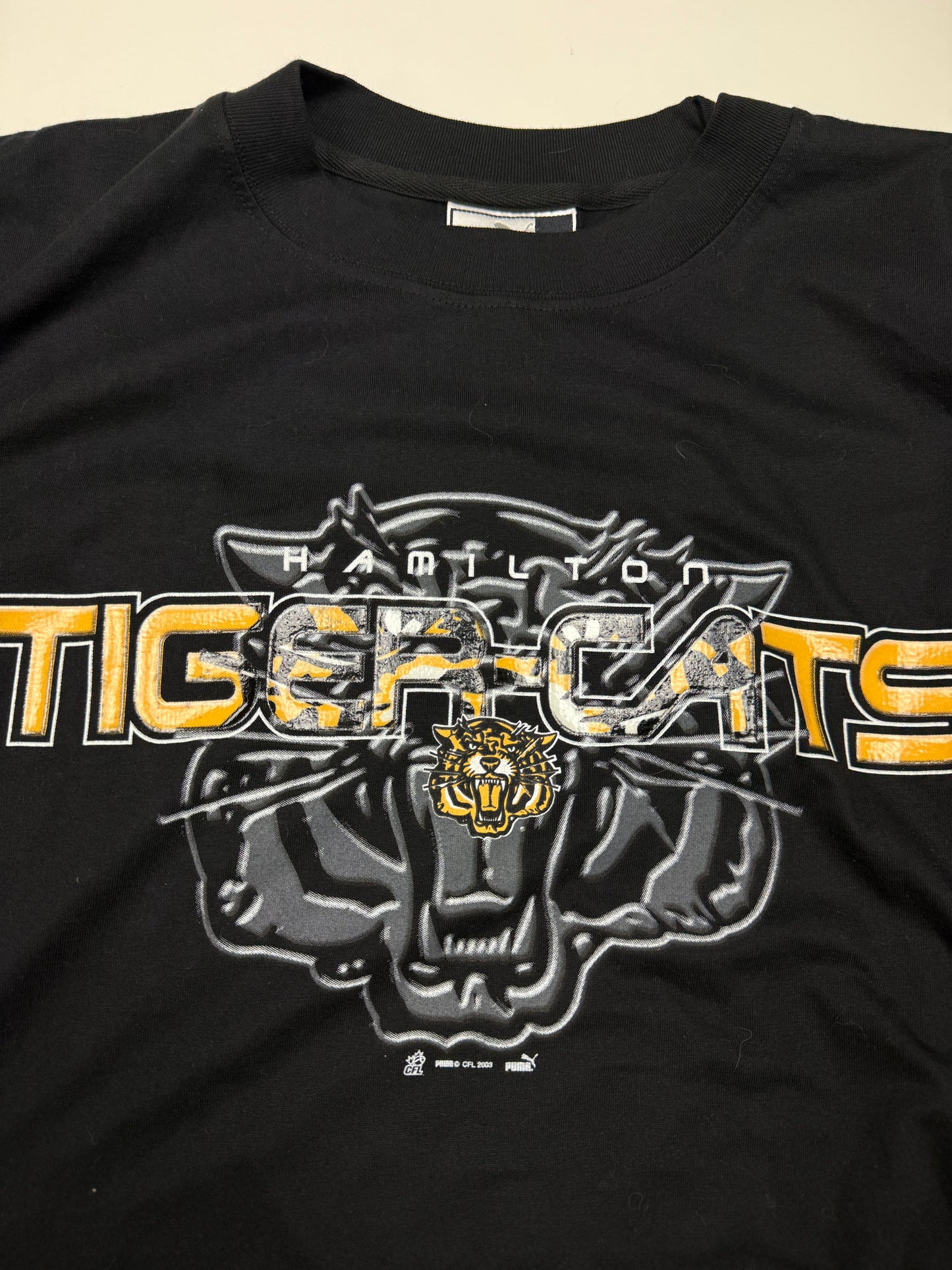 Vintage 2003 Hamilton Tiger Cats CFL Football Graphic Puma T Shirt Size XL