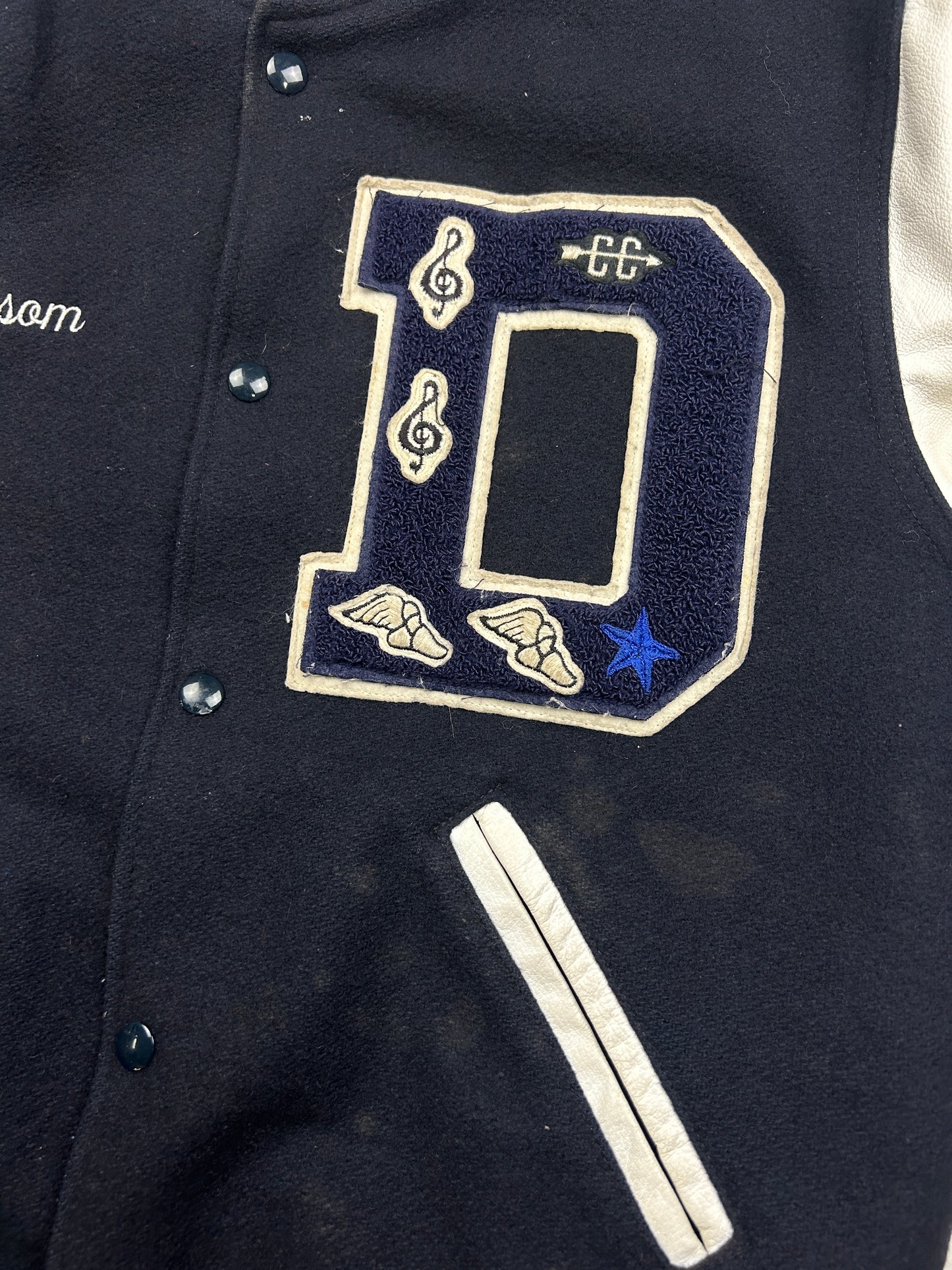 Vintage 90s Stitched Two Tone Wool Varsity Letterman Jacket Size L