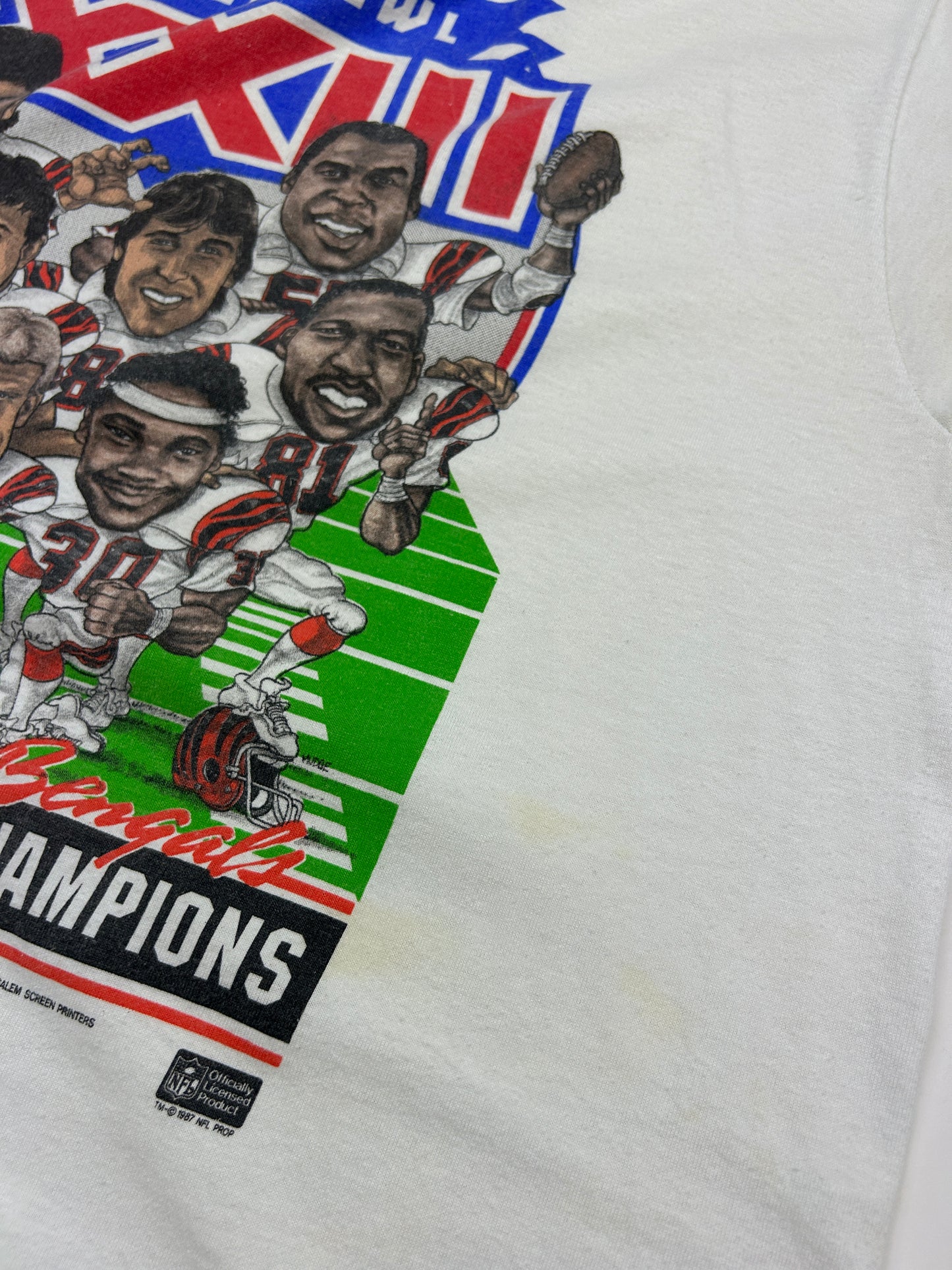 Vintage 1988 Cincinnati Bengals AFC Champs Super Bowl XXIII Salem Caricature T Shirt Size XL 80s