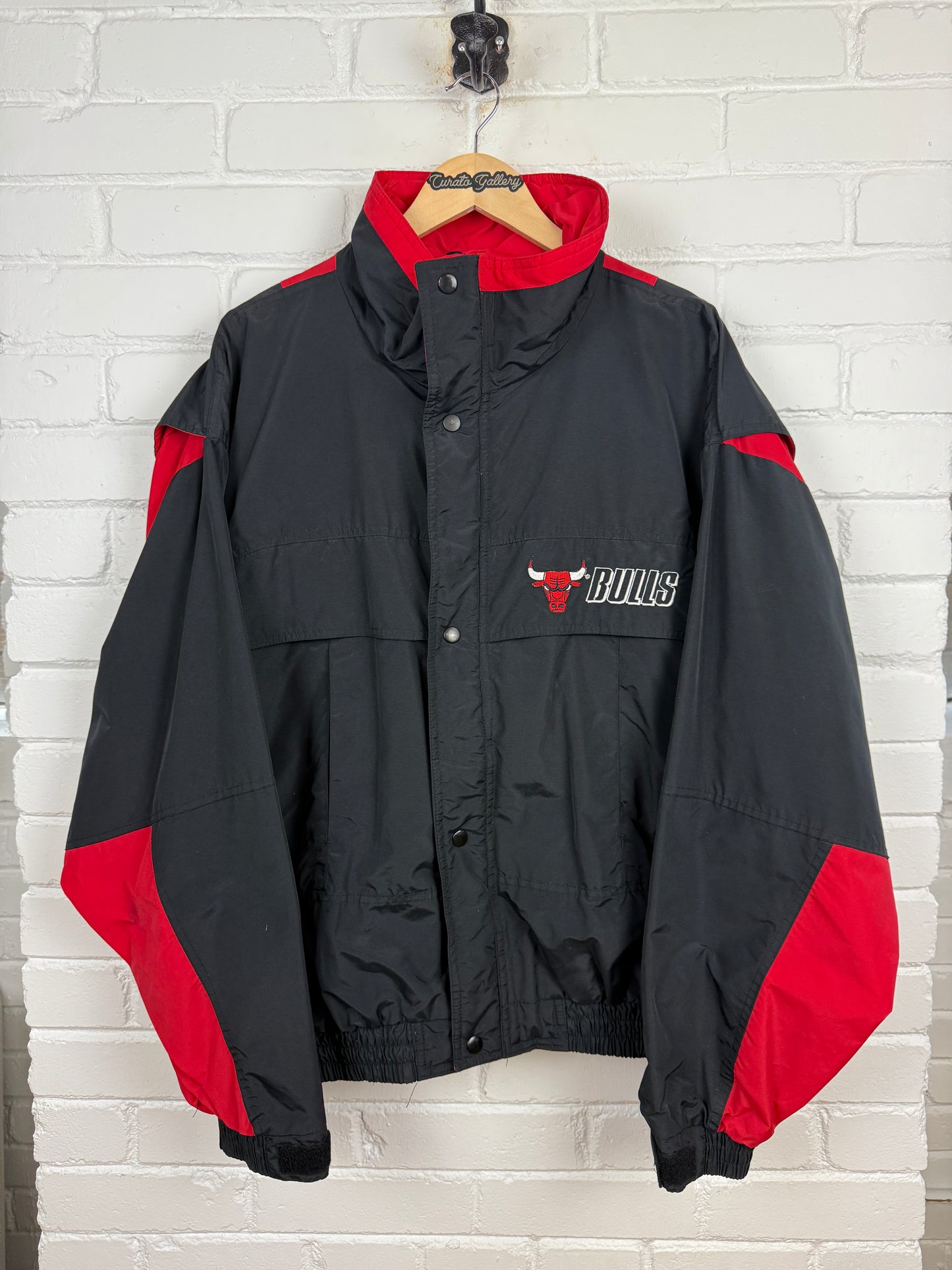Vintage 90s Chicago Bulls NBA Chalk Lined Stadium Club Nylon Windbreaker Jacket Size XL