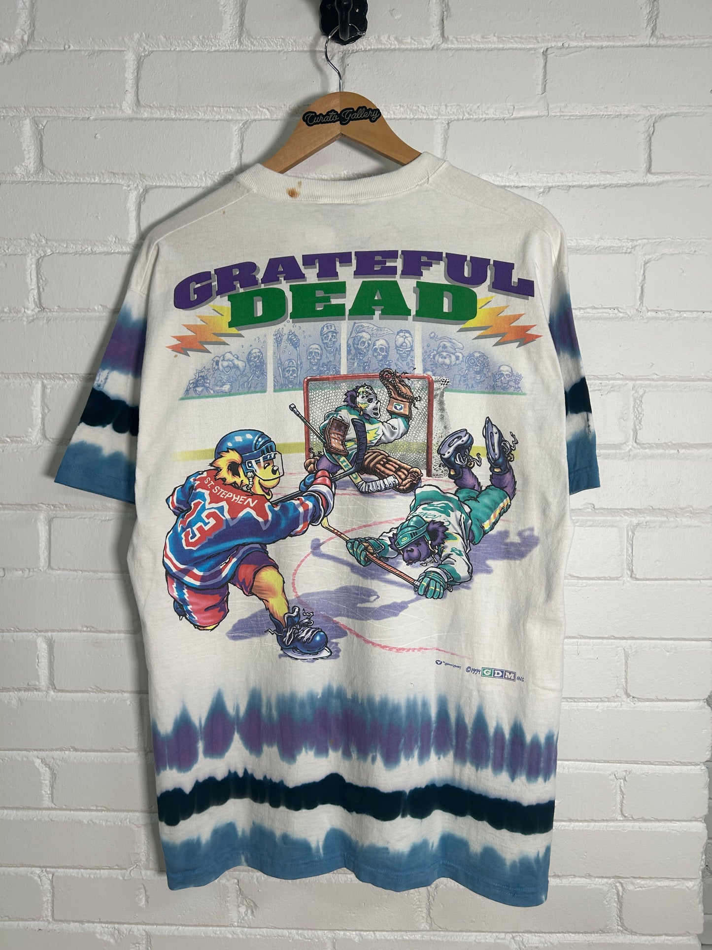 Vintage 1994 Grateful Dead Steal Your Face Off Liquid Blue Hockey Tie-Dye T-Shirt Size L 90s