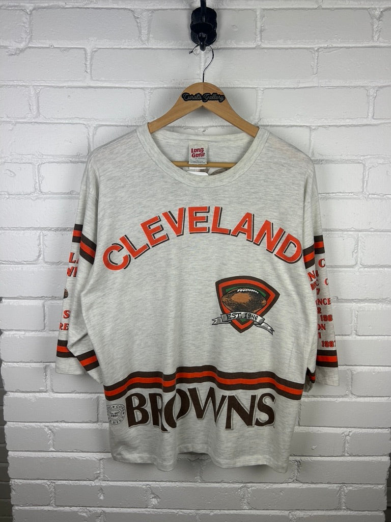 Vintage 90s Cleveland Browns Long Gone Series NFL Football 3/4 Sleeve T Shirt Size L