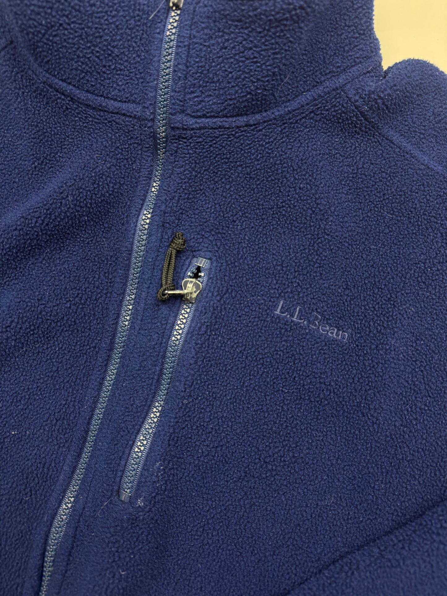 Vintage LL Bean Embroidered Spell Out Full Zip Fleece Sweater Size XXL Navy Blue
