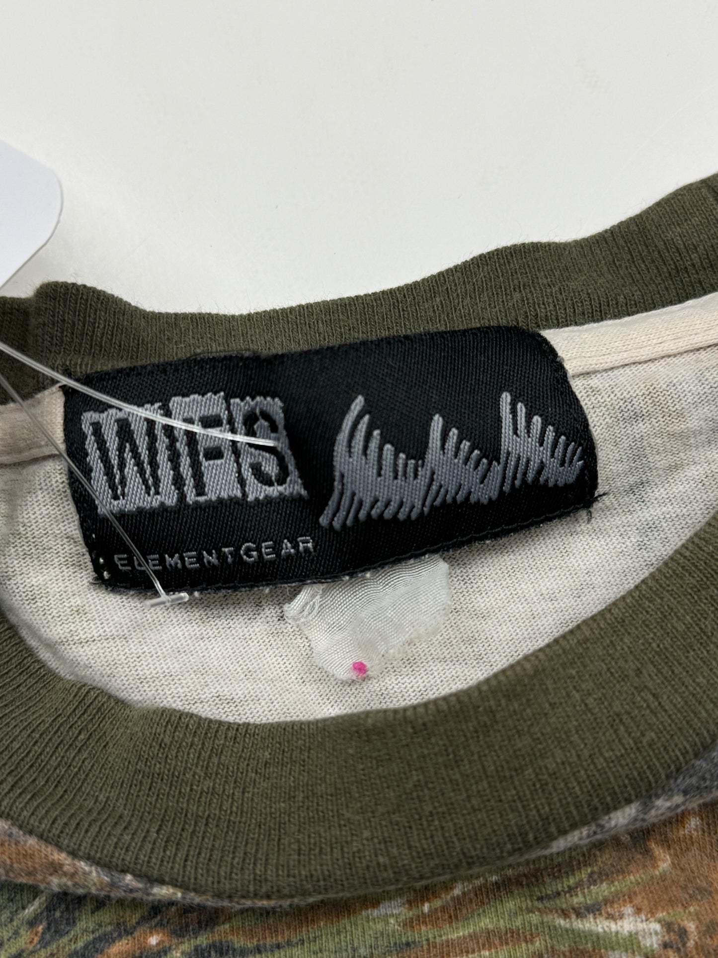 Vintage 90s WFS Element Gear Ridge Ghost Camo Cropped Boxy T Shirt Size L Camoflauge