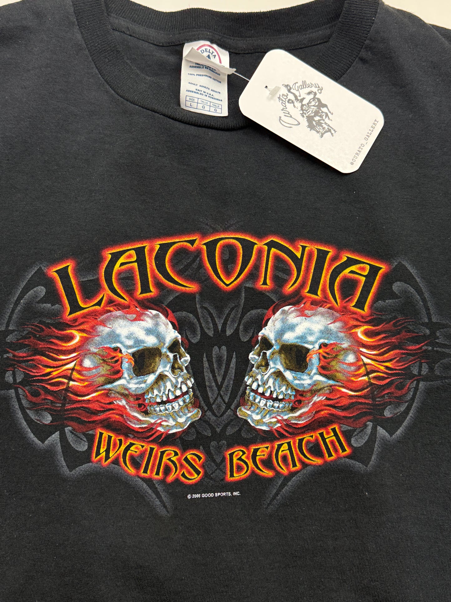 Vintage 2006 Laconia Weirs Beach Flames Skull Tribal Long Sleeve T Shirt Size L