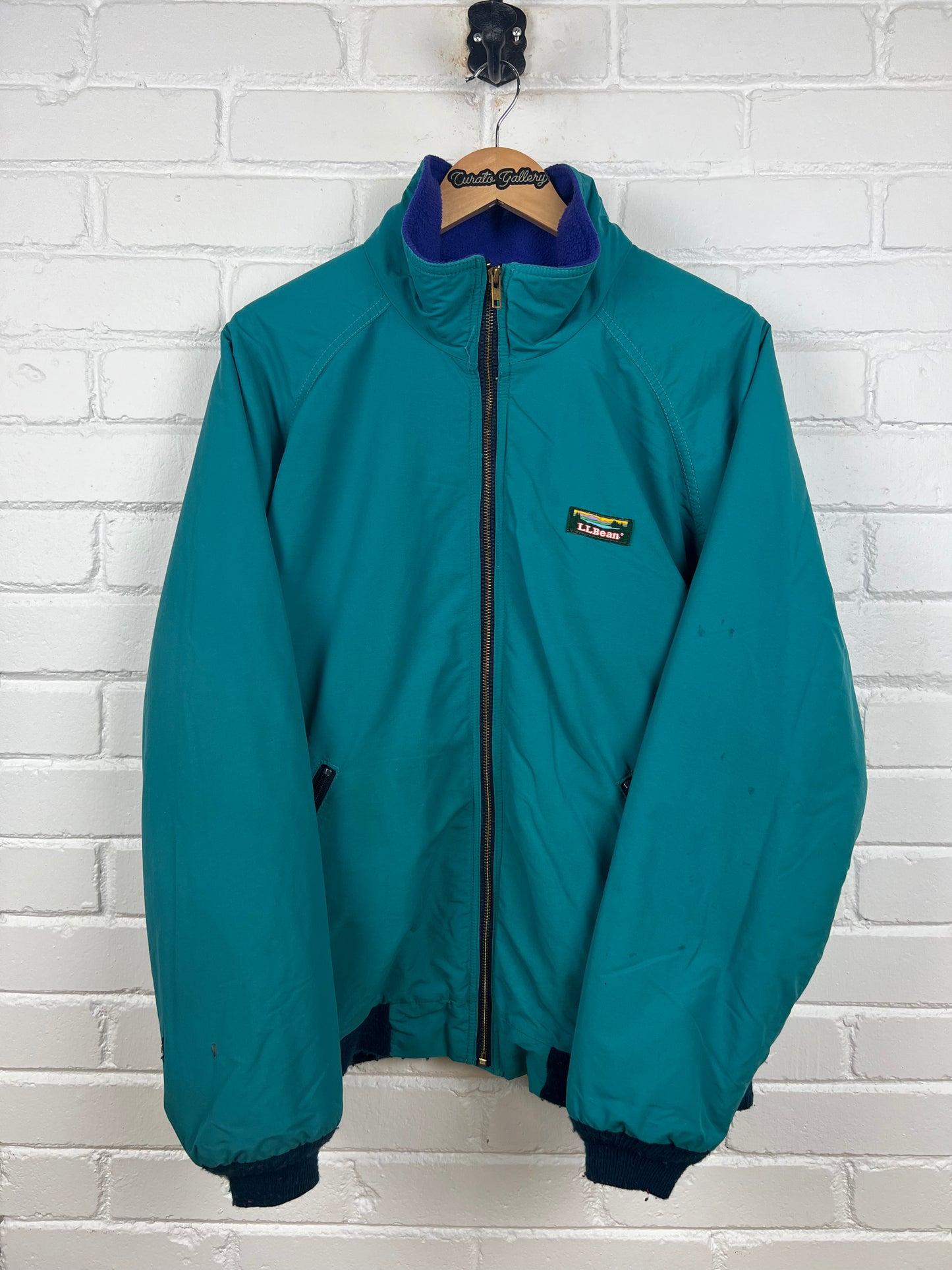 Vintage 90s LL Bean Fleece Lined Warm Up Nylon Bomber Jacket Size L