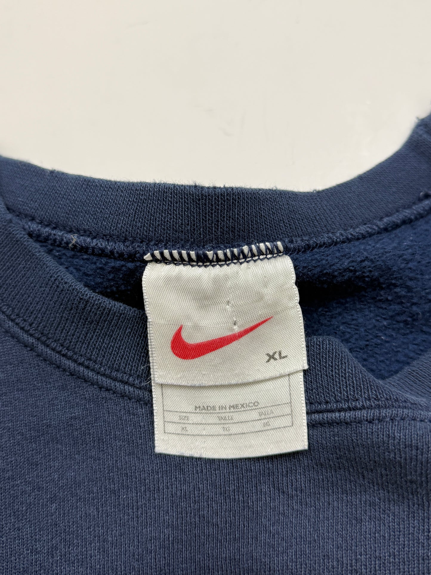 Vintage 90s Nike Embroidered Mini Swoosh Crewneck Sweatshirt Size XL Navy Blue