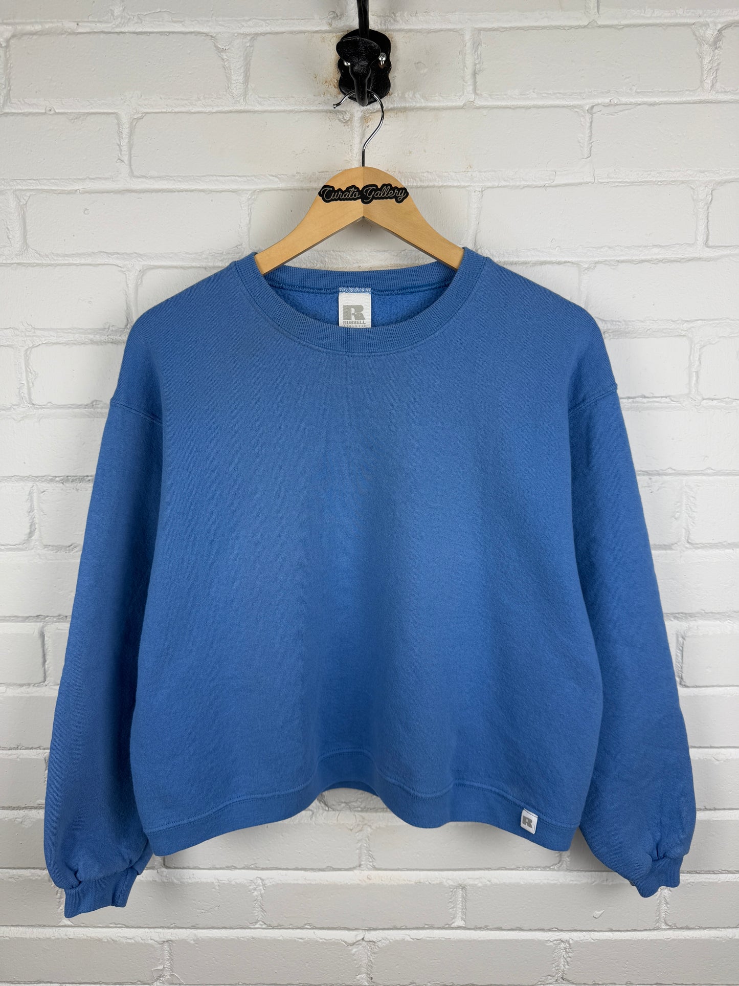Russell Athletic Cropped Boxy Fit Blank Crewneck Sweatshirt Size M Womens Baby Blue