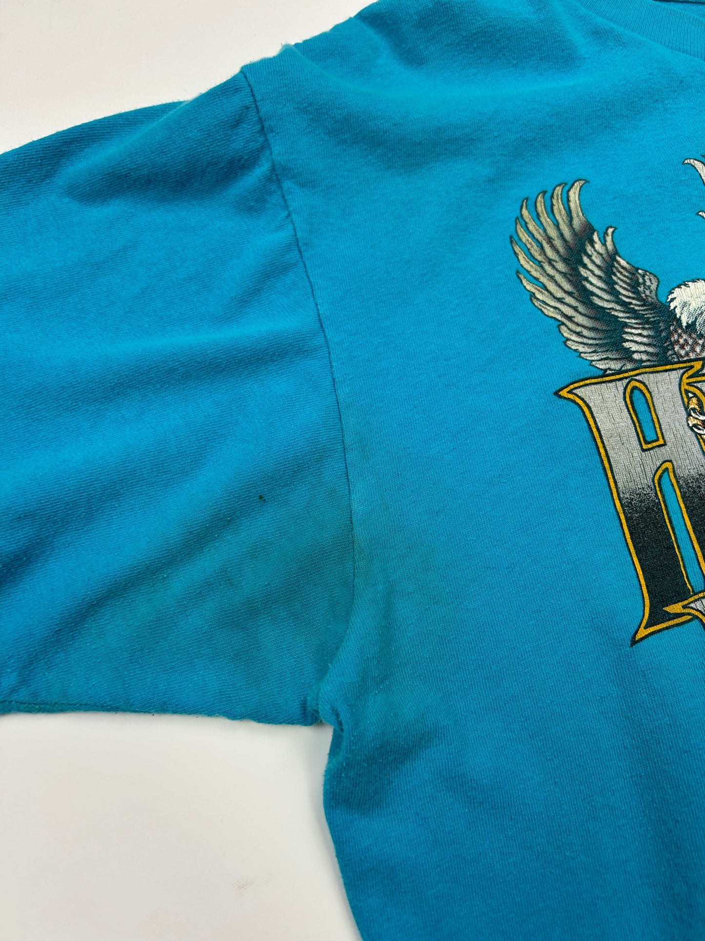 Vintage 1990 3D Emblem Harley Davidson Kansas Bald Soaring Eagle Size L