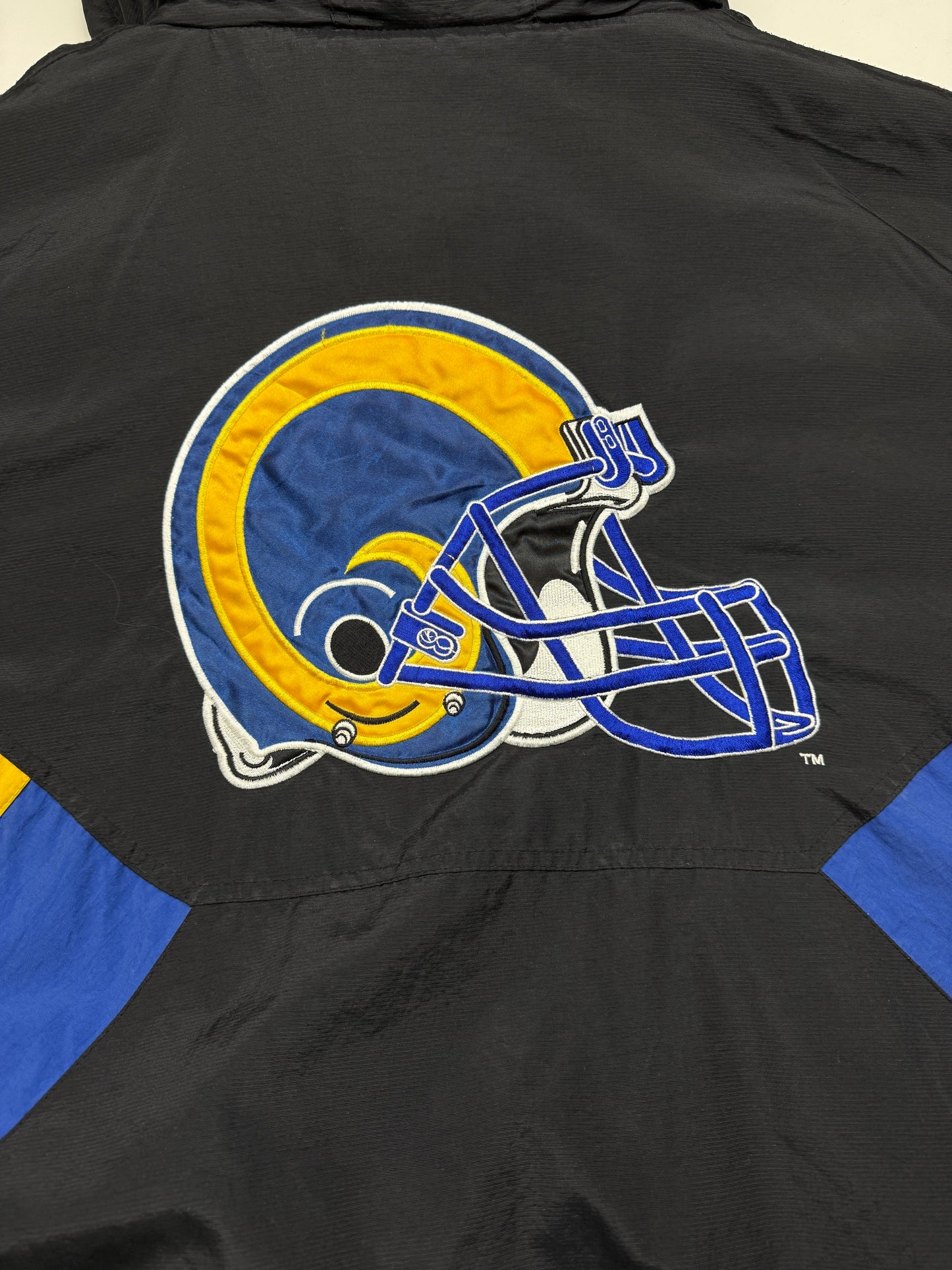 Vintage 90s St Louis Rams NFL Pro Line 1/2 Zip Starter Insulated Jacket Size XXL Black