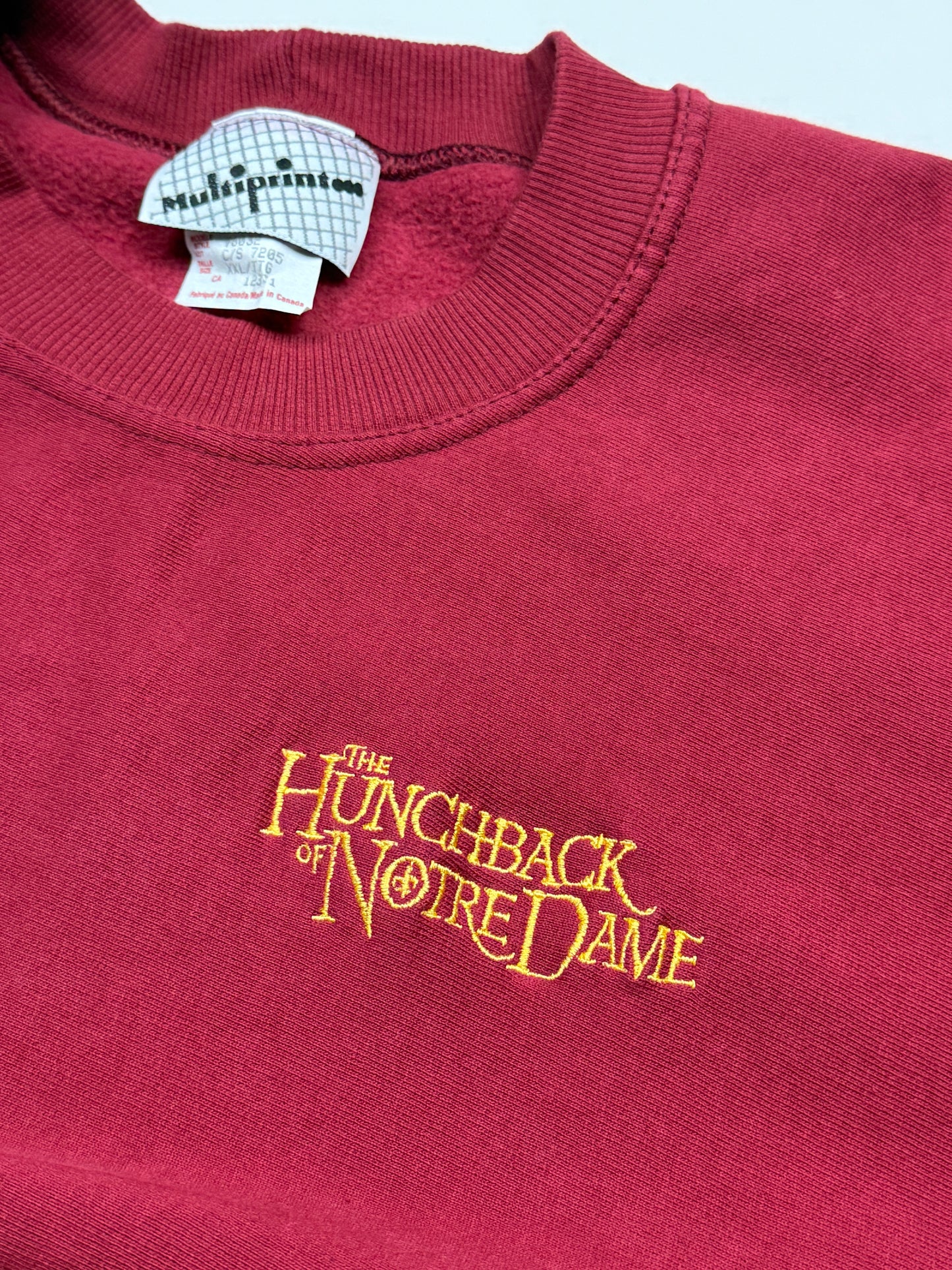 Vintage 90s The Hunchback Of Notre Dame Embroidered Movie Spell Out Sweatshirt Size XXL