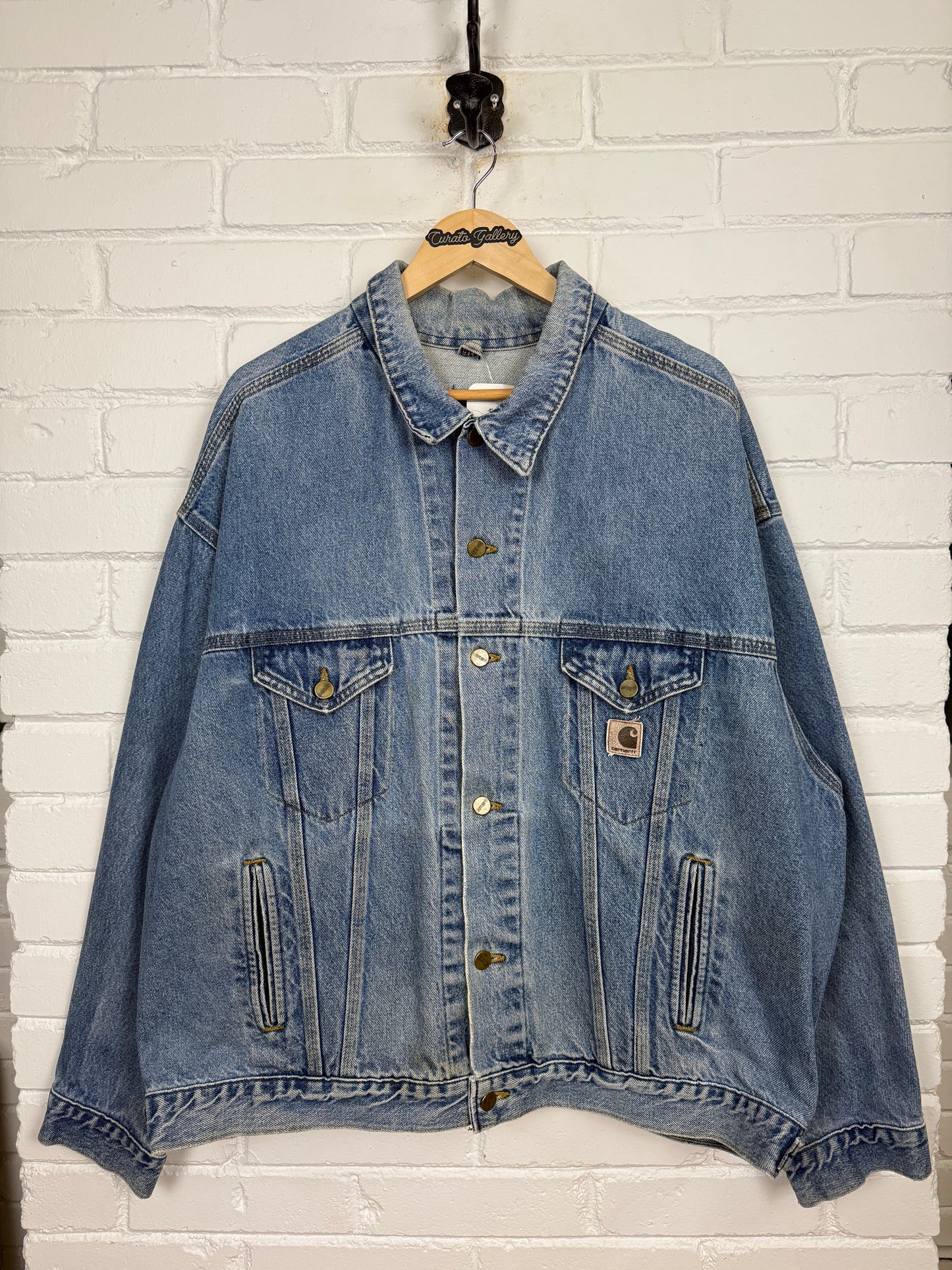 Vintage 90s Carhartt Light Wash Trucker Denim Jean Jacket Size XXL J-12