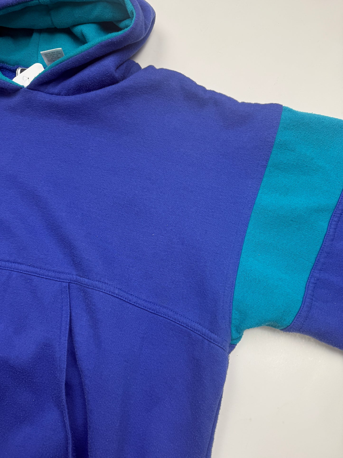 Vintage 80s/90s Activewear Two Tone Blank Pullover Hooded Sweatshirt Size L