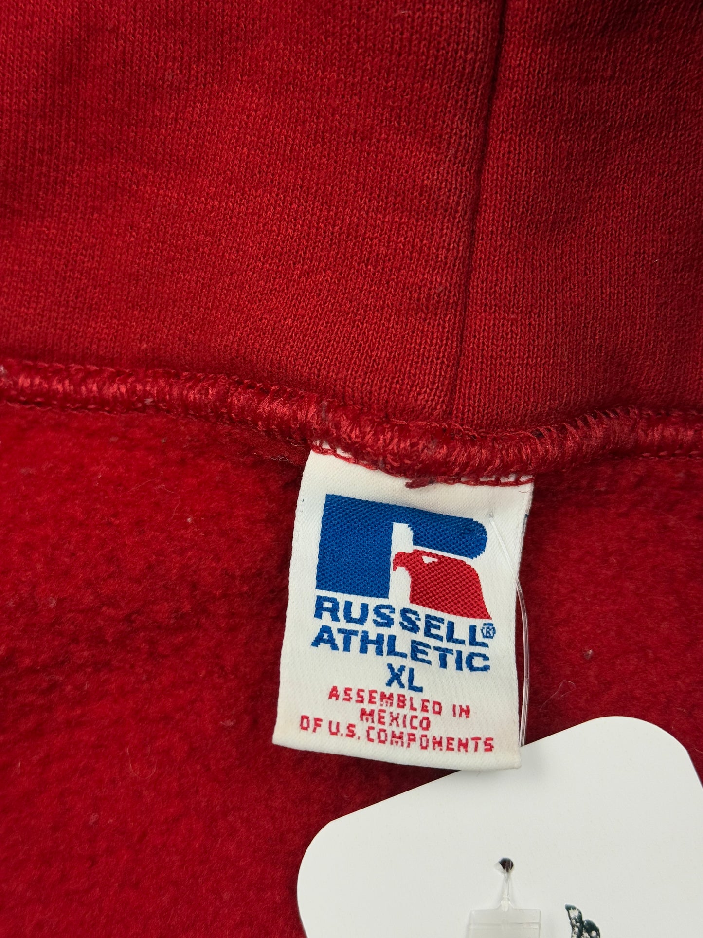 Vintage Russell Athletic Cropped Boxy Fit Blank Hooded Sweatshirt Size XL Dark Red