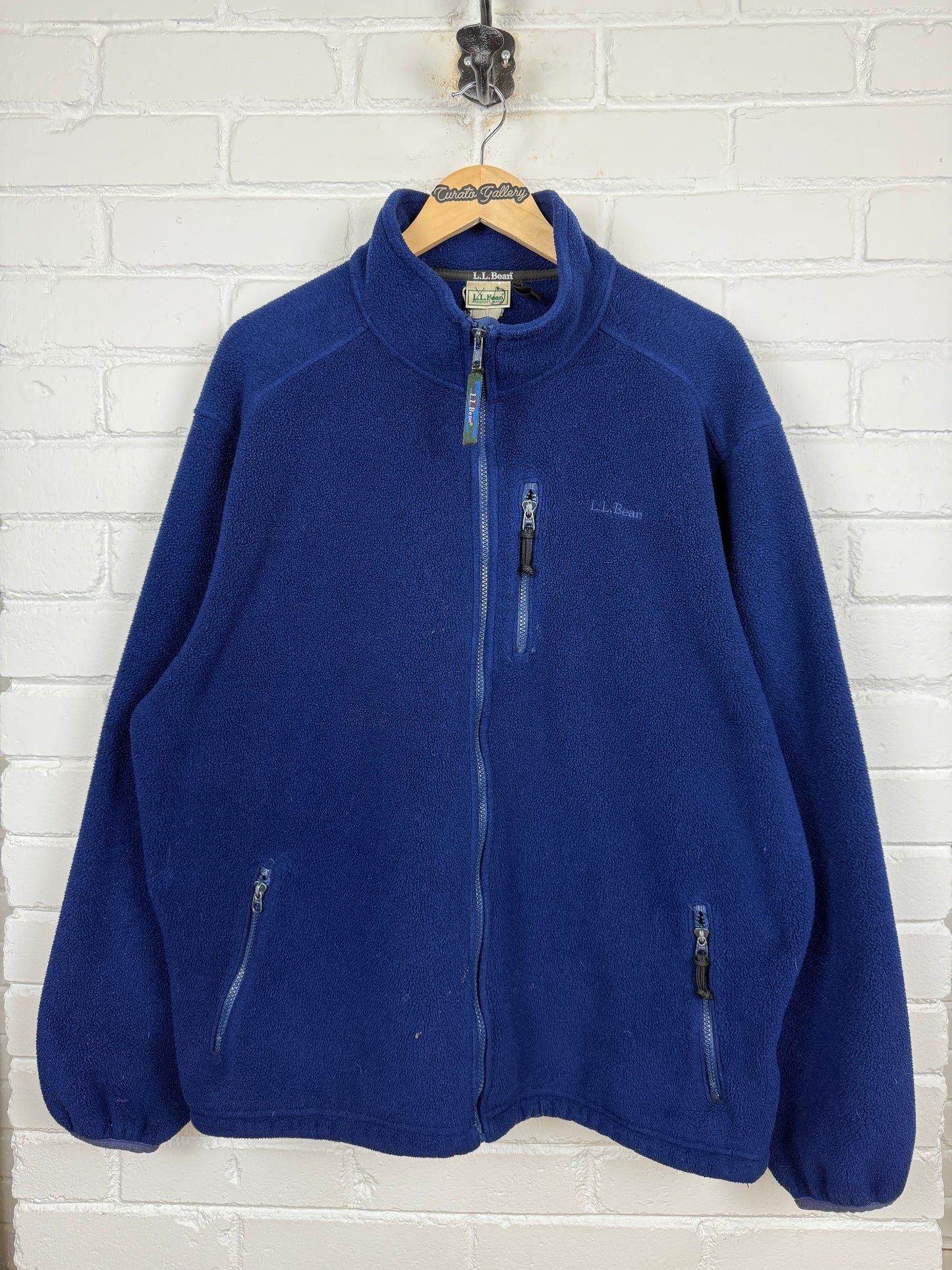 Vintage LL Bean Embroidered Spell Out Full Zip Fleece Sweater Size XXL Navy Blue