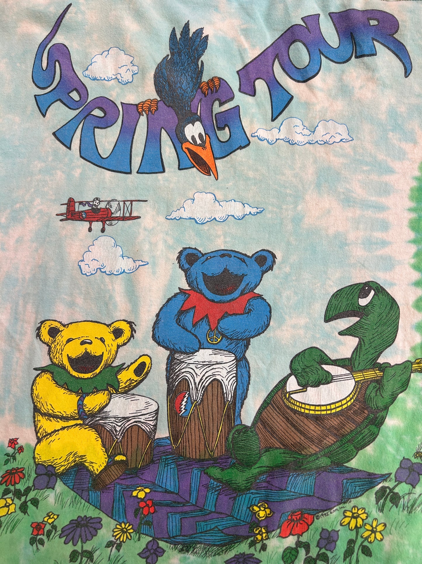 Vintage 1992 Grateful Dead Spring Tour Dancing Bears Tie-Dye Liquid Blue T-Shirt Size L 90s