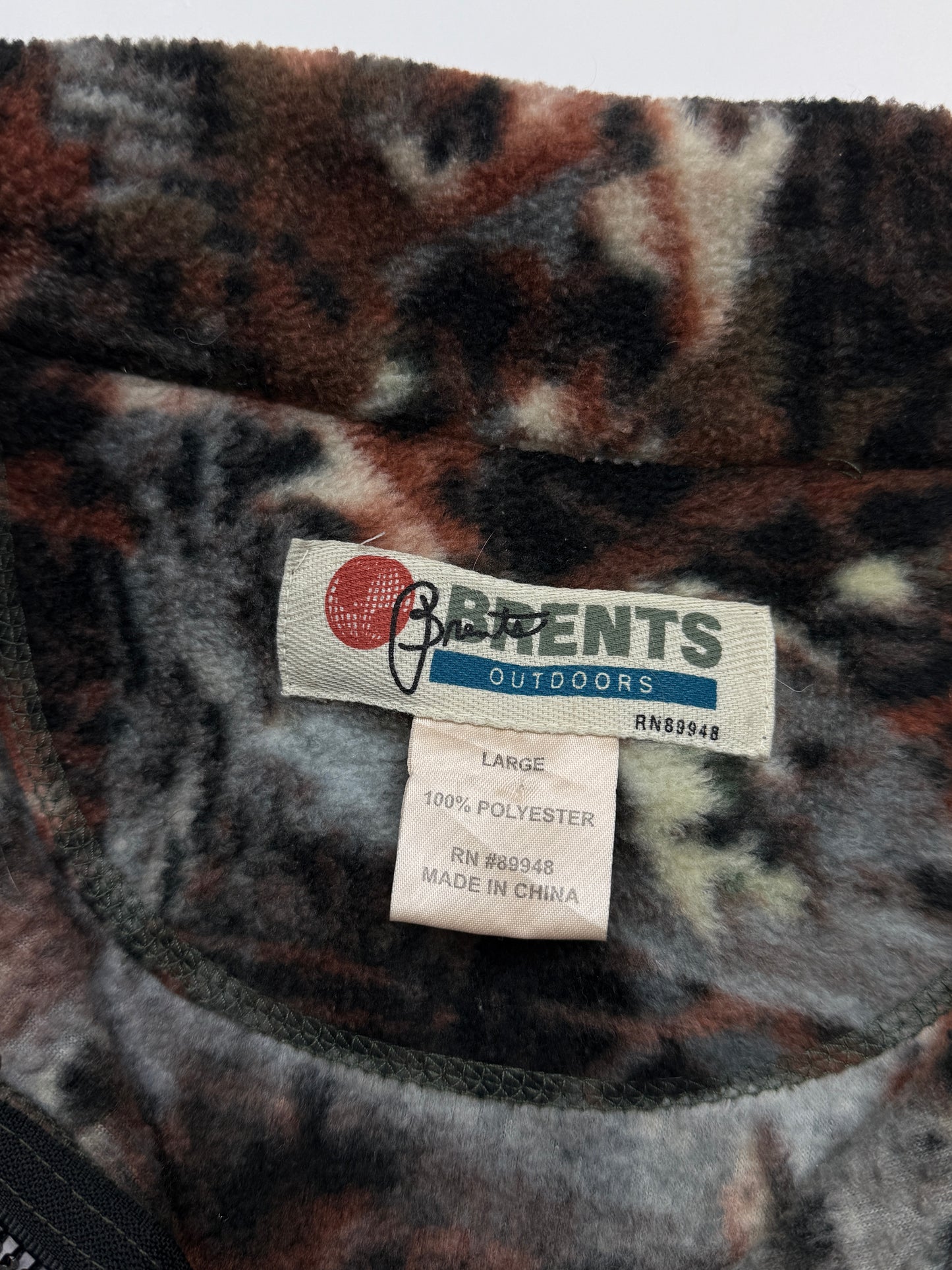 Vintage Brents Tree Camo All Over Print Fleece Full Zip Sweater Size L