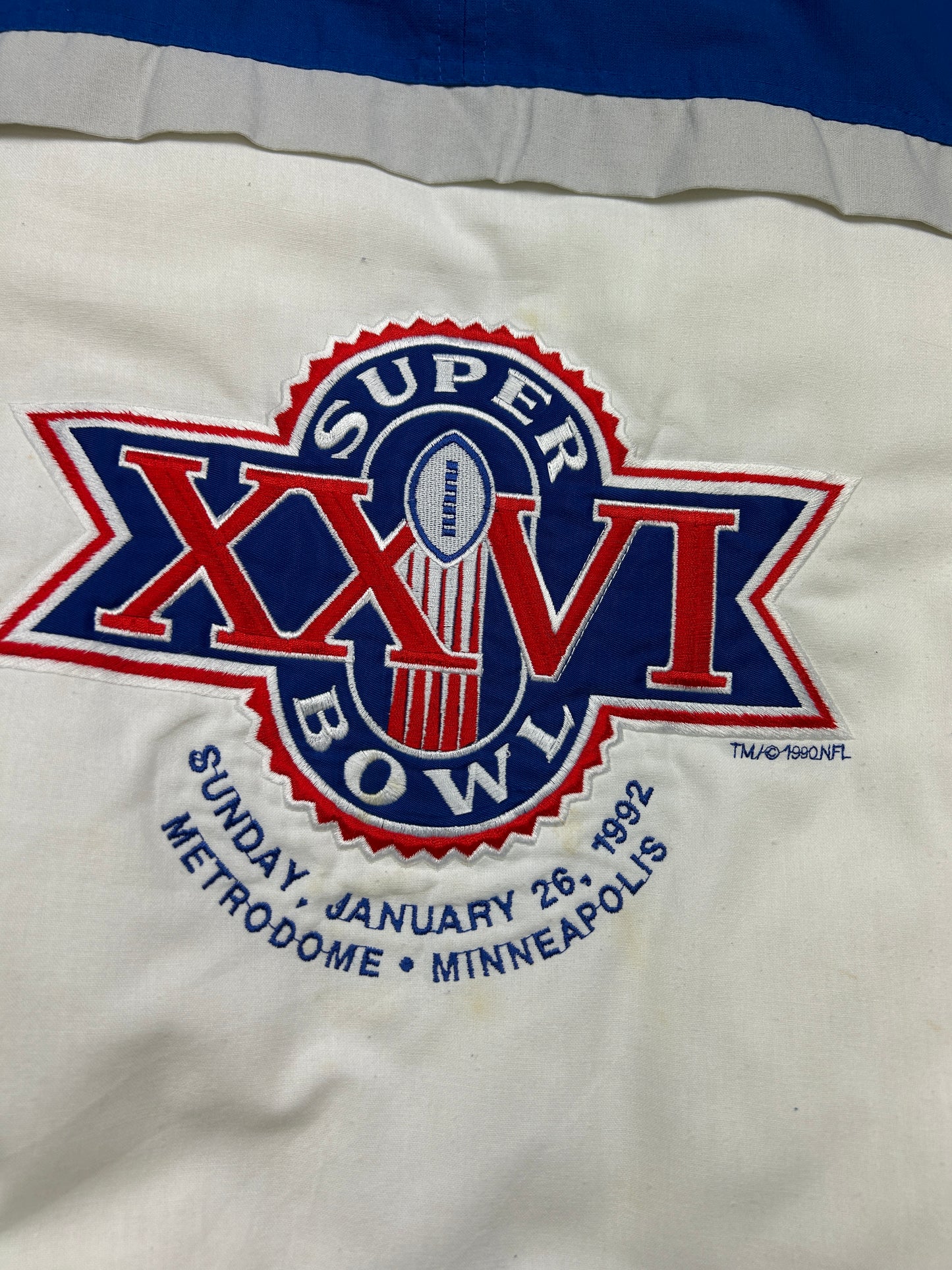 Vintage 1992 Super Bowl XXVI Embroidered NFL Insulated Logo 7 Sweatshirt Size L 90s