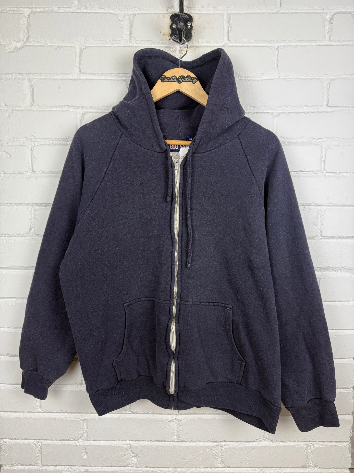Vintage 80s Big Yank Thermal Lined Blank Cropped Boxy Full Zip Hooded Sweatshirt Size L