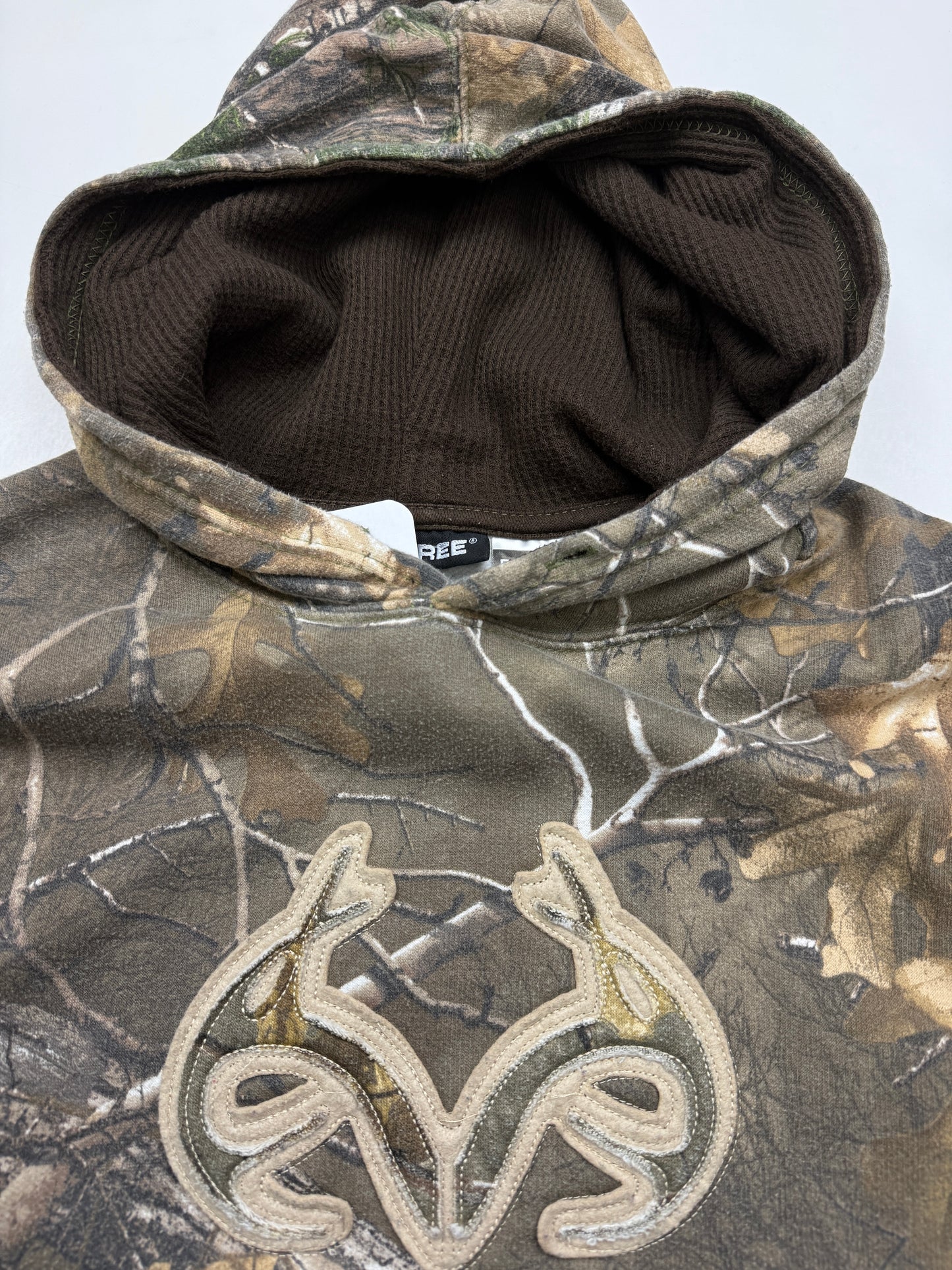 Real Tree XTRA Embroidered Logo All Over Print Camo Hooded Sweatshirt Size XL