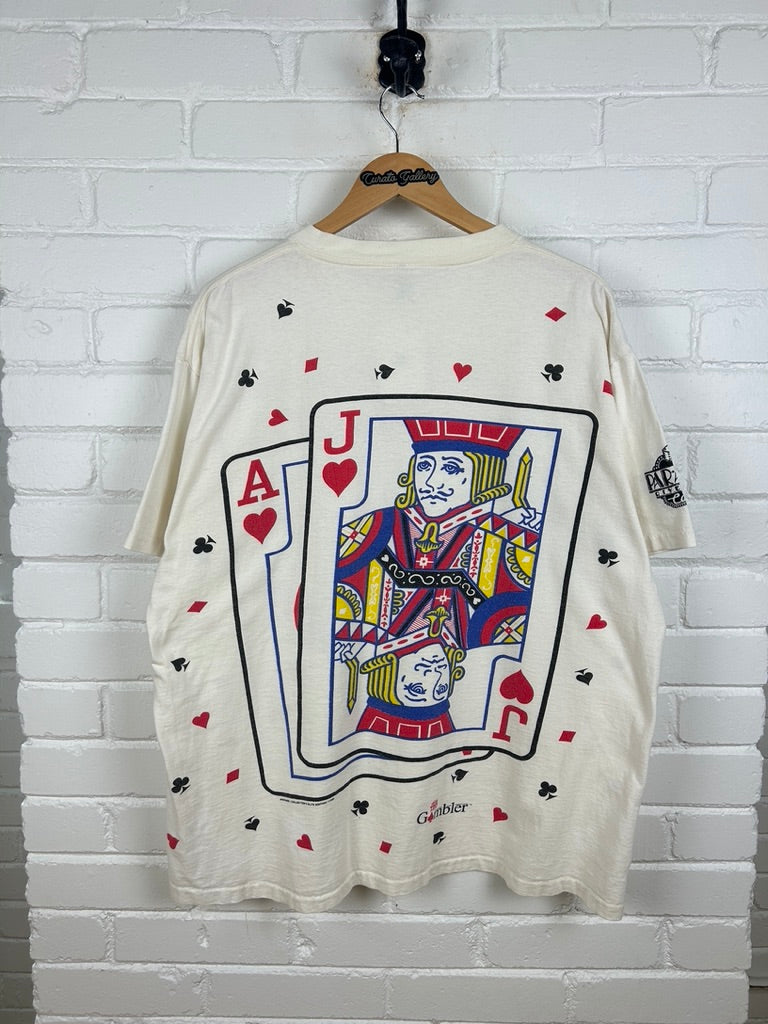 Vintage 1993 The Gambler Face Cards All Over Print Gambling T Shirt Size XL 90s