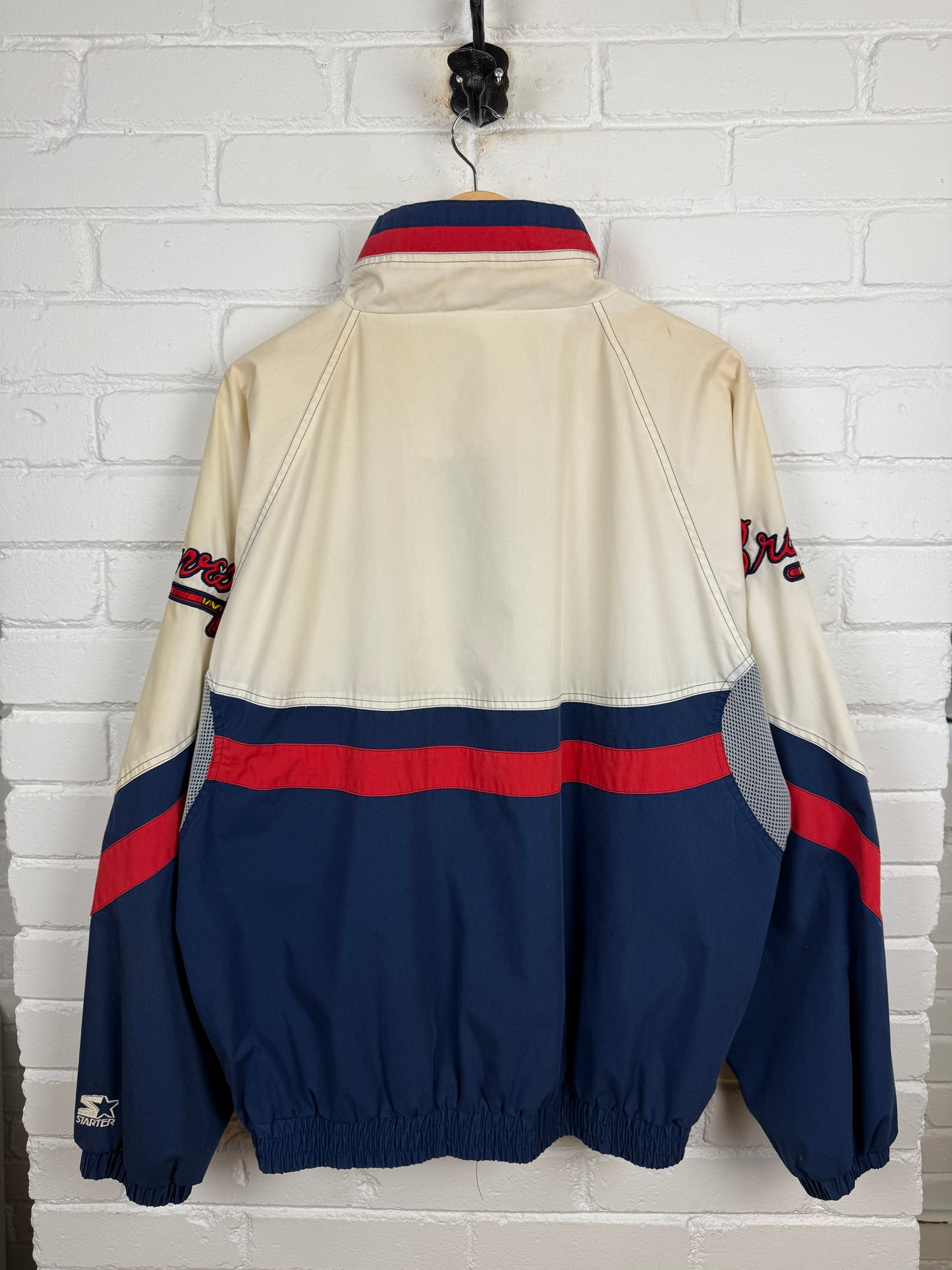 Vintage 90s Atlanta Braves MLB Starter Shoulder Patches 1/2 Zip Windbreaker Jacket Size XL
