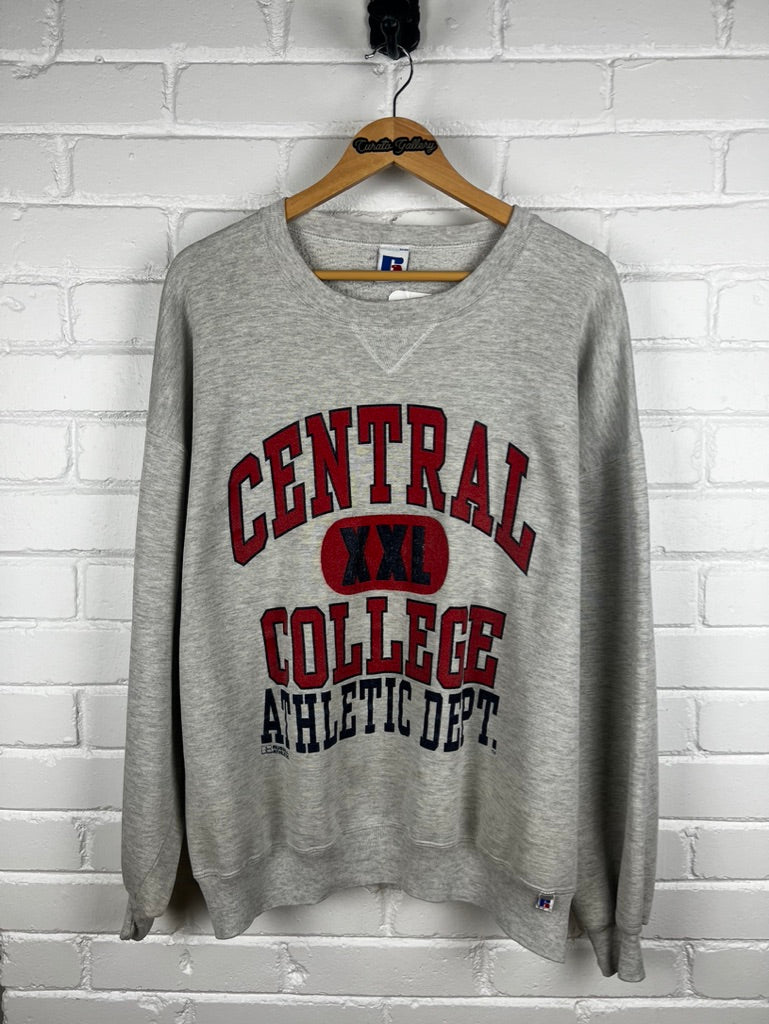 Vintage 90s Cenrtal College Big Graphic Colliegate Russel Athletic Sweatshirt Size XXL