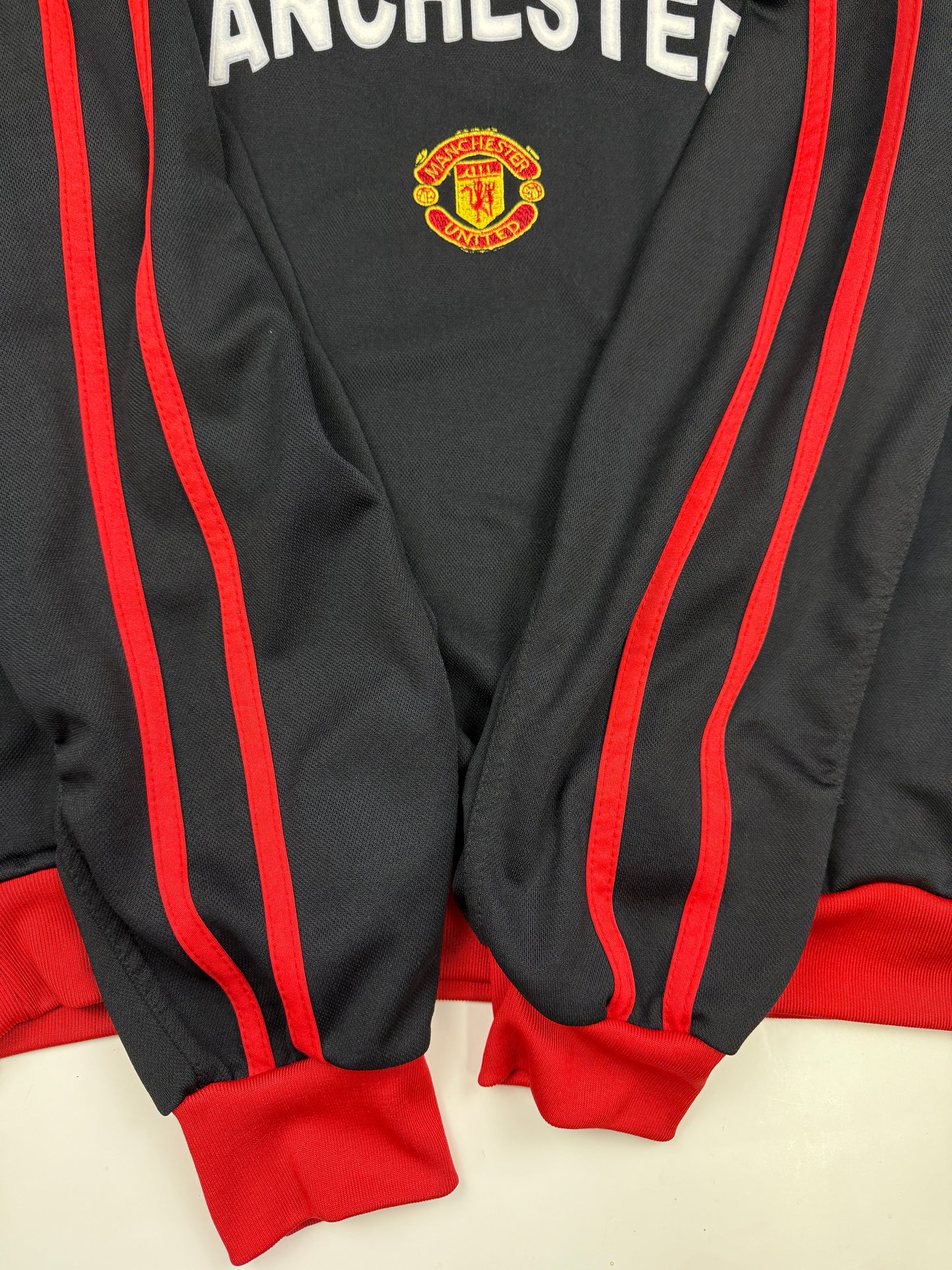 Vintage Manchester United Premier League Soccer Arc Spell Out Warm Up Sweater Size XL