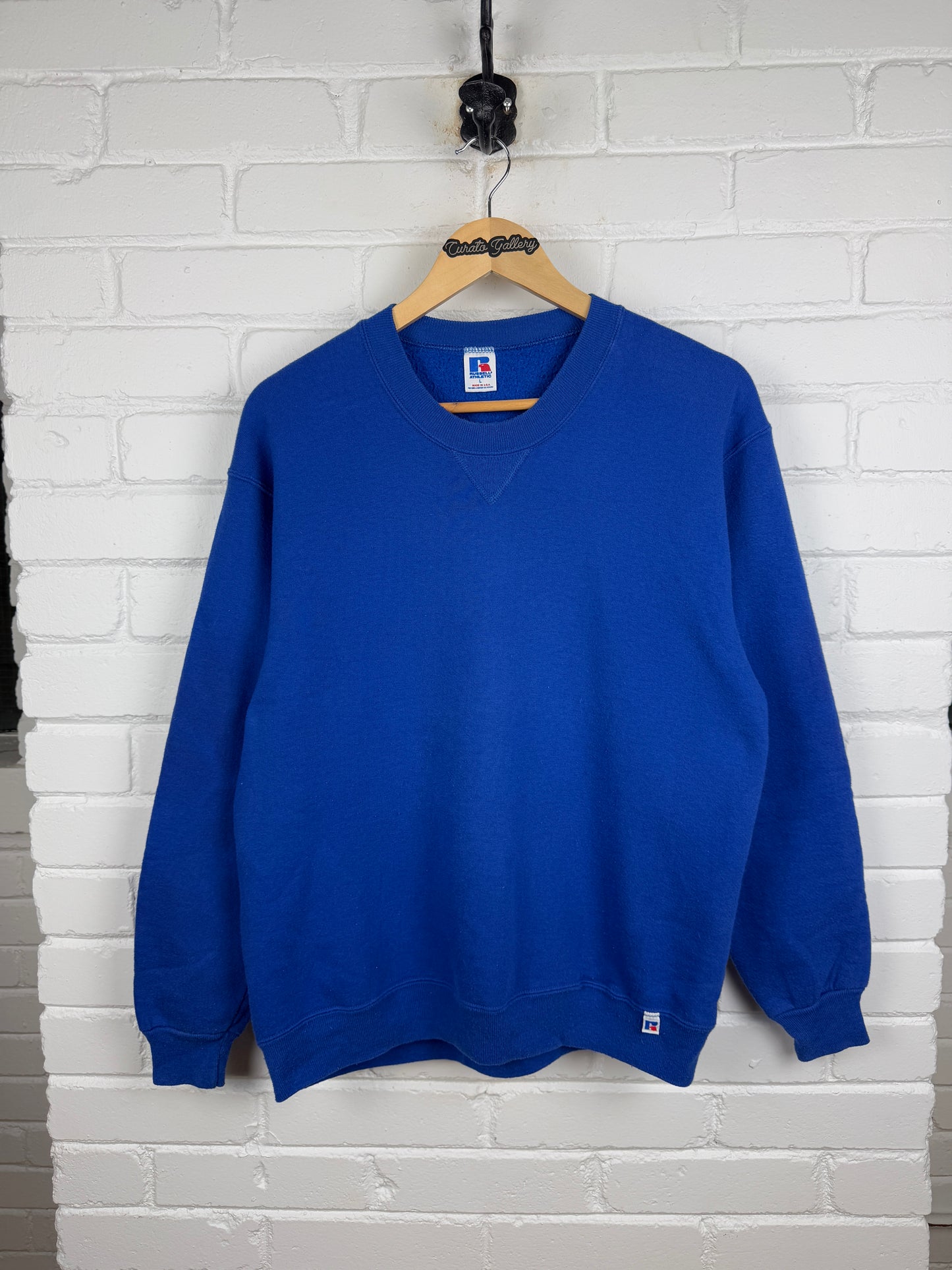 Vintage 90s Russell Athletic Blank Crewneck Sweatshirt Size L Royal Blue
