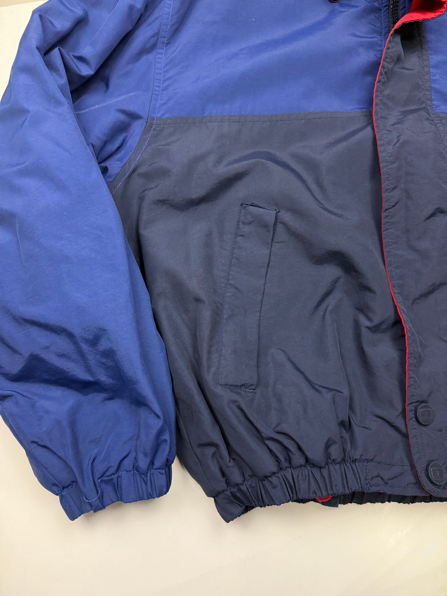 Vintage 90s Tommy Hilfiger Fleece Lined Two Tone Sleeve Spell Out Nylon Bomber Size L