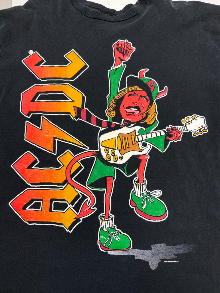 Vintage 2000 AC/DC Brian Johnson Devil Graphic Rock And Roll Band Music T Shirt Size XXL