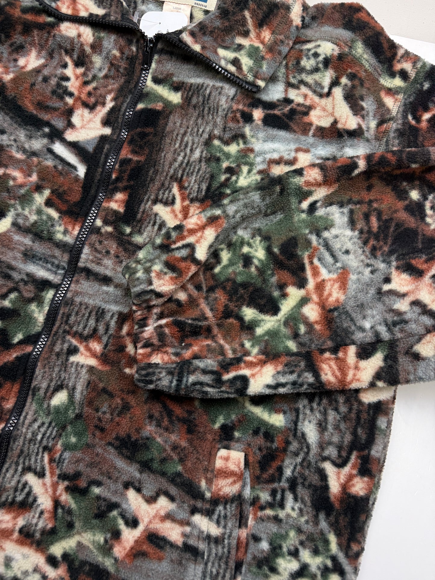 Vintage Brents Tree Camo All Over Print Fleece Full Zip Sweater Size L