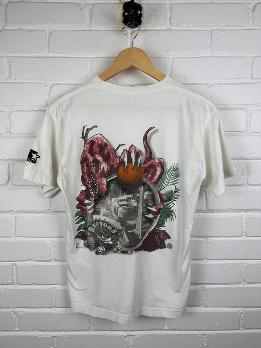 Vintage 90s Toronto Raptors City Skyline Realistic Dinosaur Starter T Shirt Size Youth L