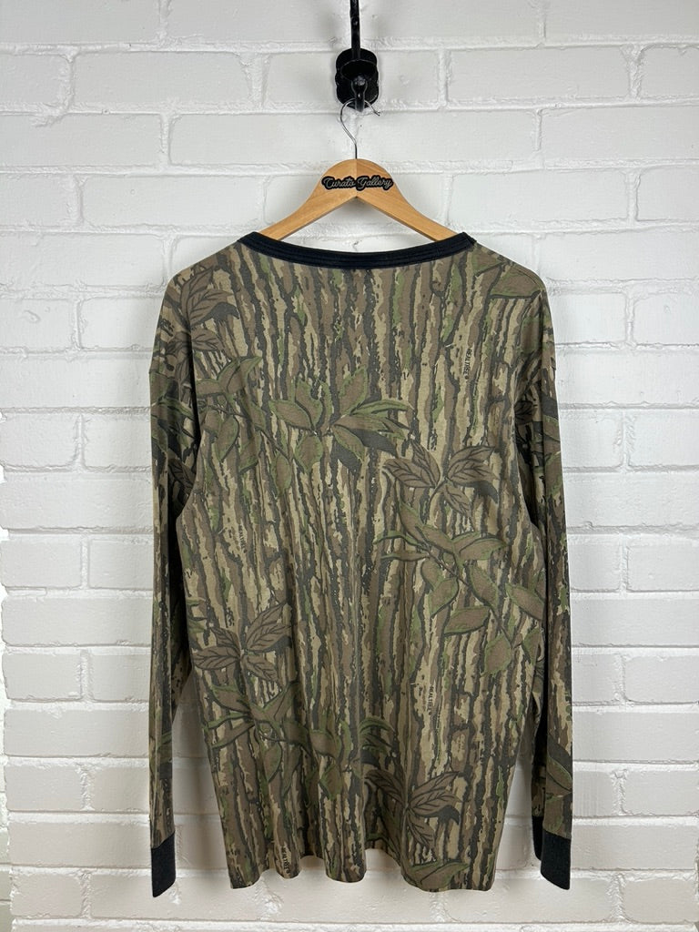 Vintage 80s/90s Spartan Real Tree Camo Hunting Pocket Long Sleeve T Shirt Size XXL