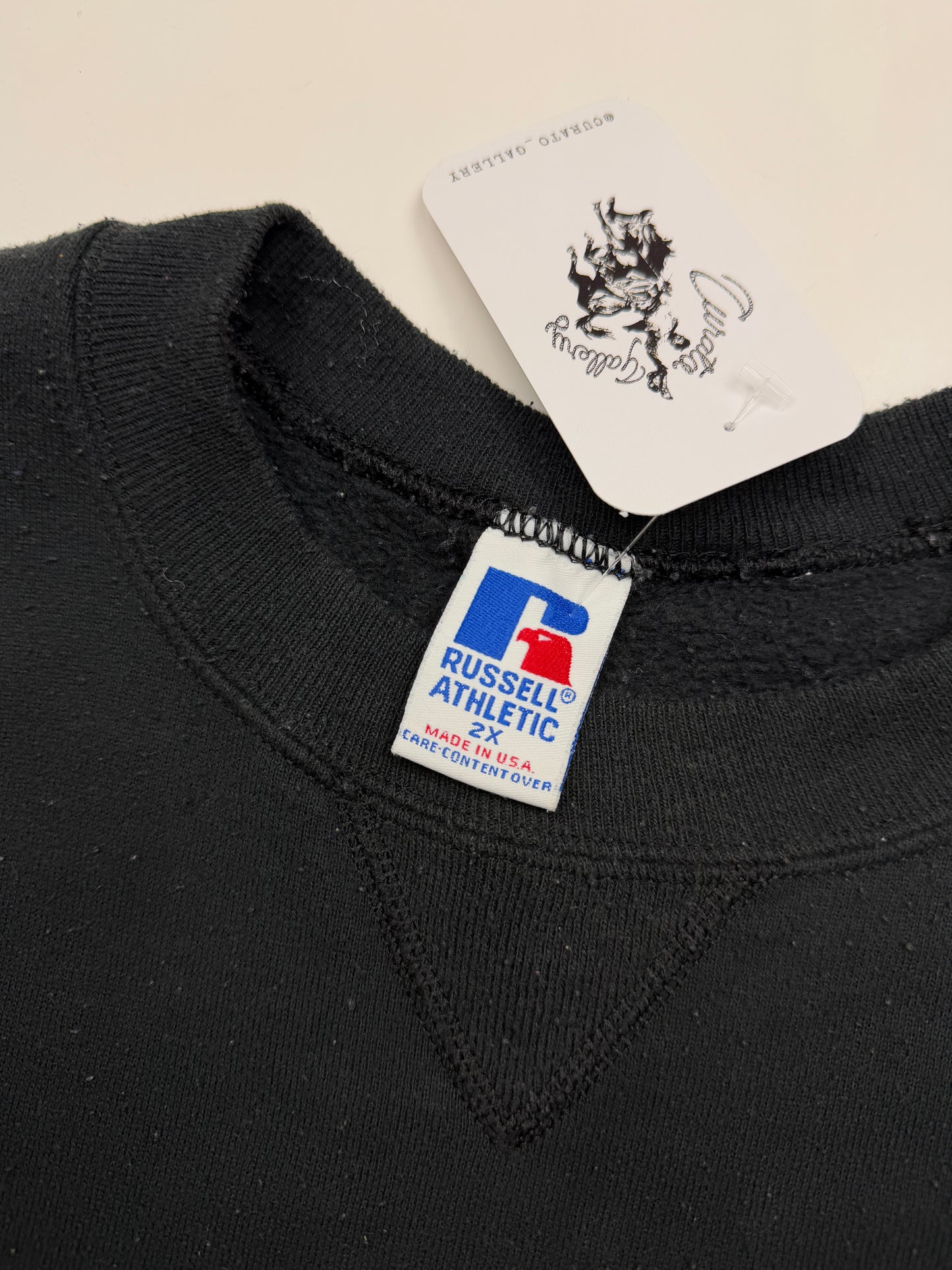 Vintage 90s Russell Athletic Cropped Boxy Fit Blank Crewneck Sweatshirt Size XXL Black