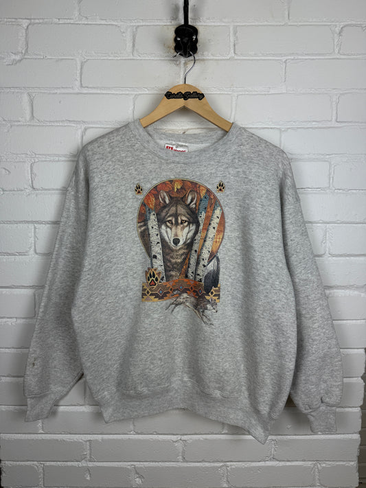 Vintage 90s Wolf Aztec Nature Wolves Forrest Wilderness Animal Graphic Sweatshirt Size L