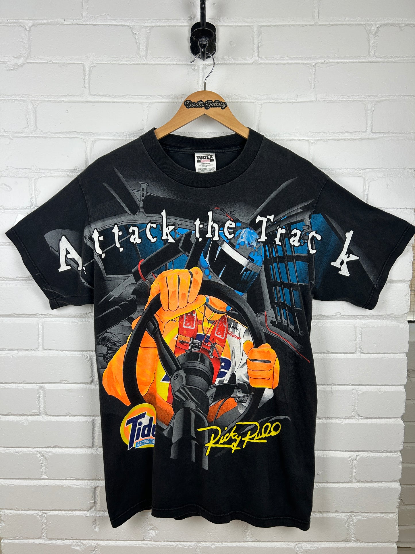 Vintage 90s Ricky Rudd Tide Racing Attack The Track Nascar AOP T Shirt Size L