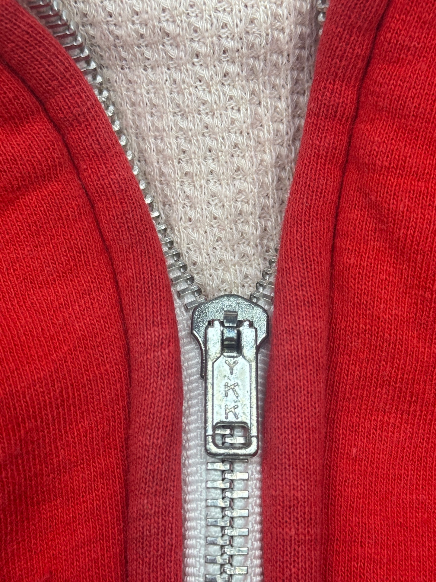 Vintage 80s Lifetrends Thermal Lined Blank Full Zip Hooded Sweatshirt Size L Red