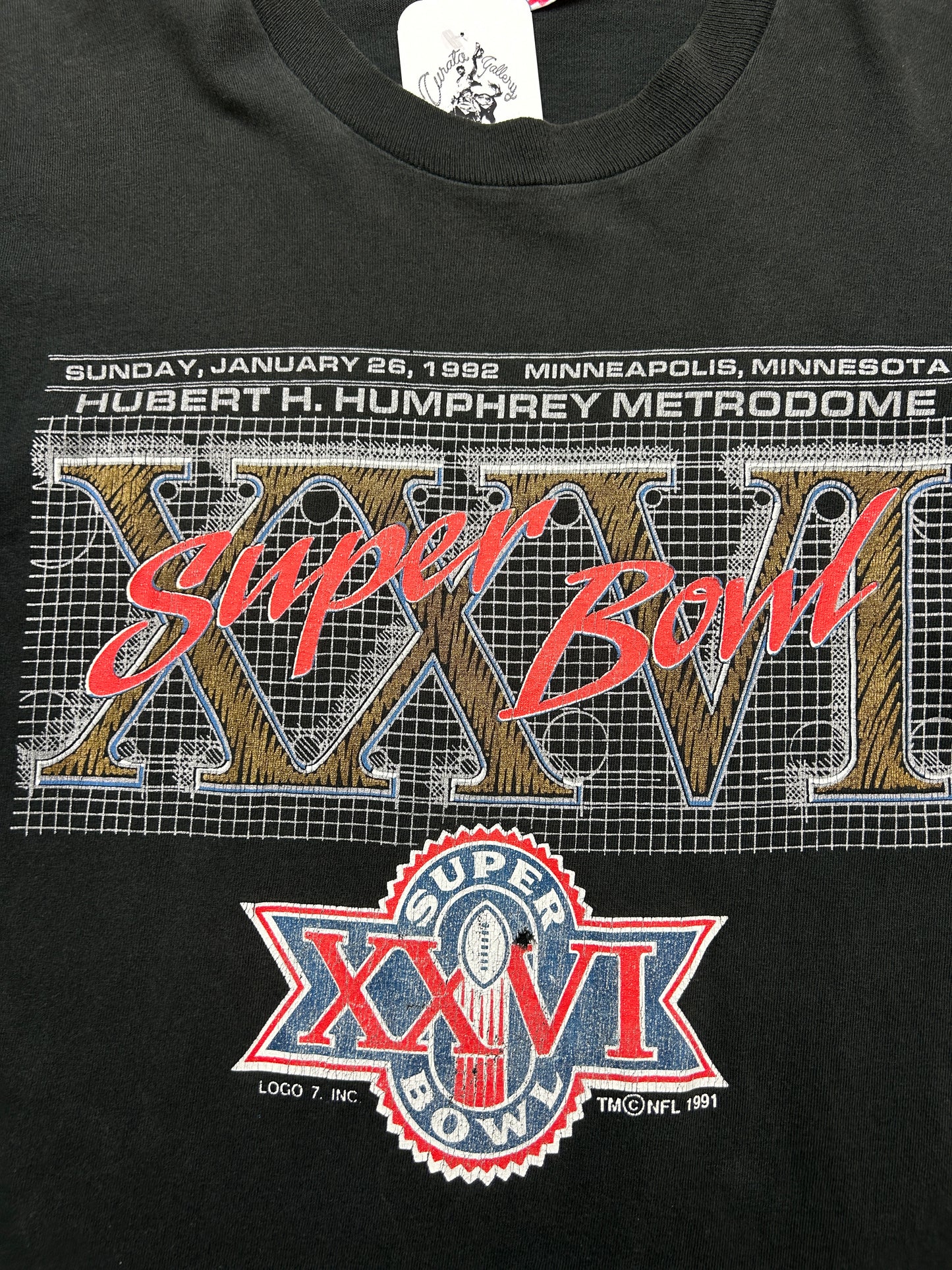 Vintage 1992 Super Bowl XXVI NFL Football Logo Graphic T Shirt Size L 90s