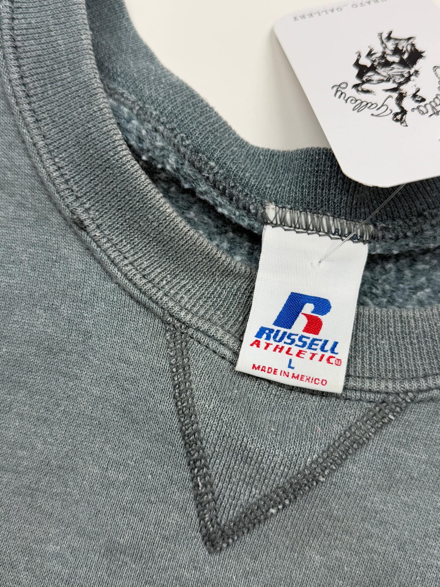 Russell Athletic Cropped Boxy Fit Blank Crewneck Sweatshirt Size L Blue Tone