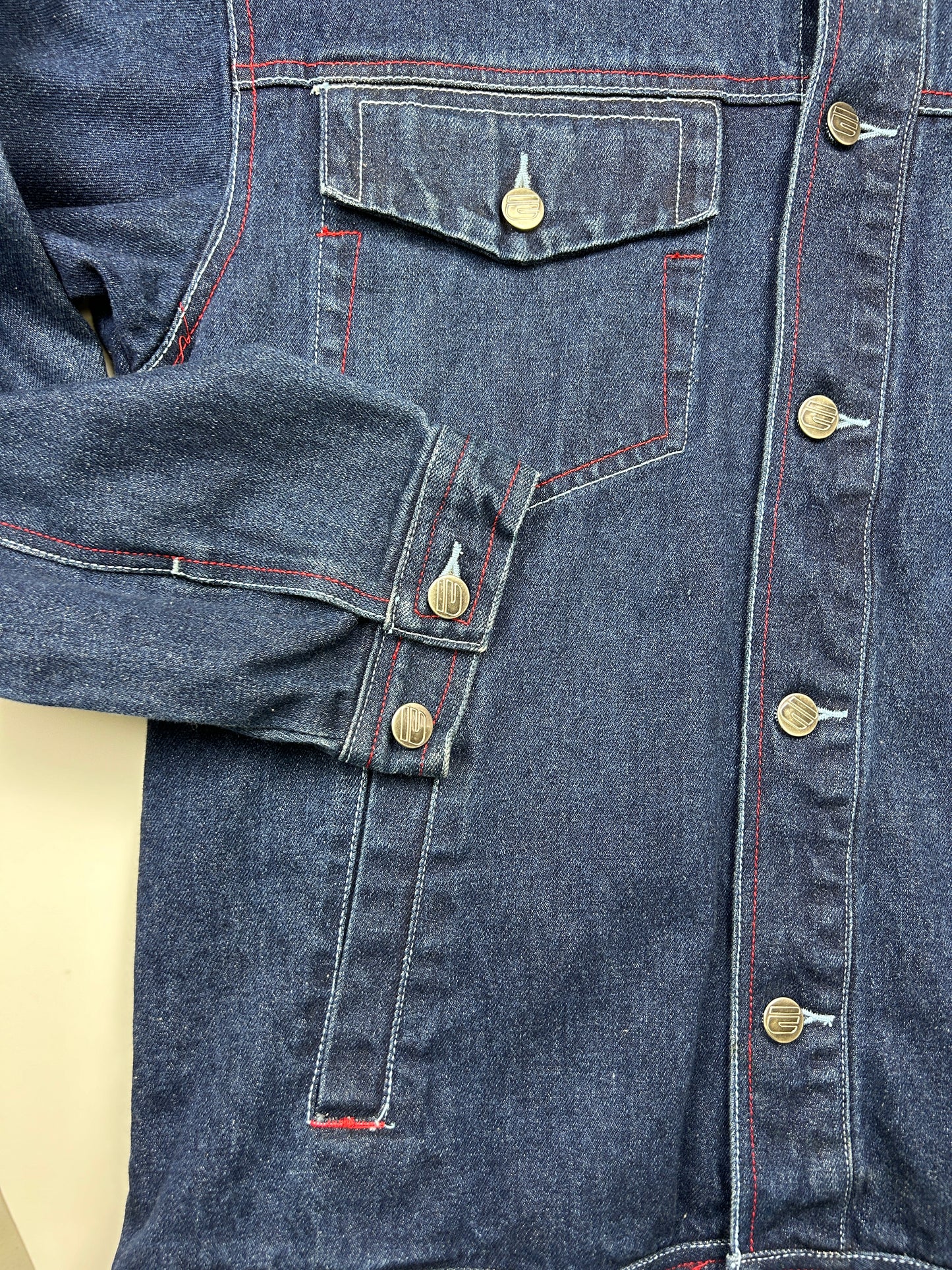 Vintage Y2K Exco Jeans Bulldog American Flag Trucker Denim Jacket Size L