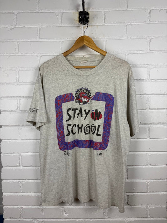 Vintage 1994 Toronto Raptors Stay In School Graphic T Shirt Size XL