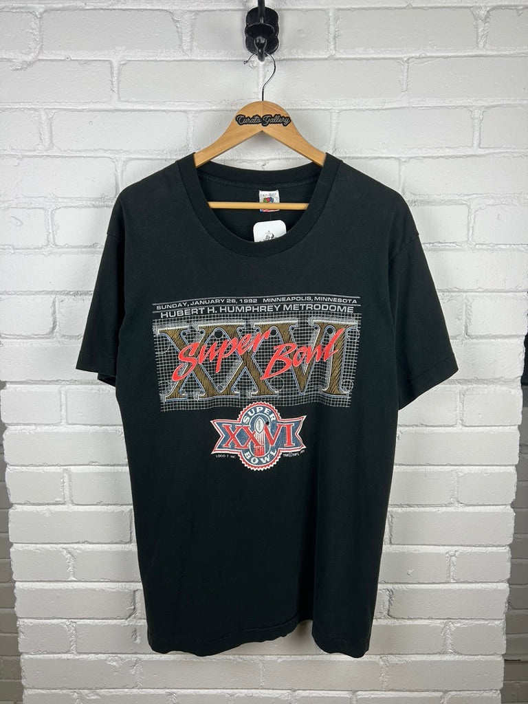 Vintage 1992 Super Bowl XXVI NFL Football Logo Graphic T Shirt Size L 90s