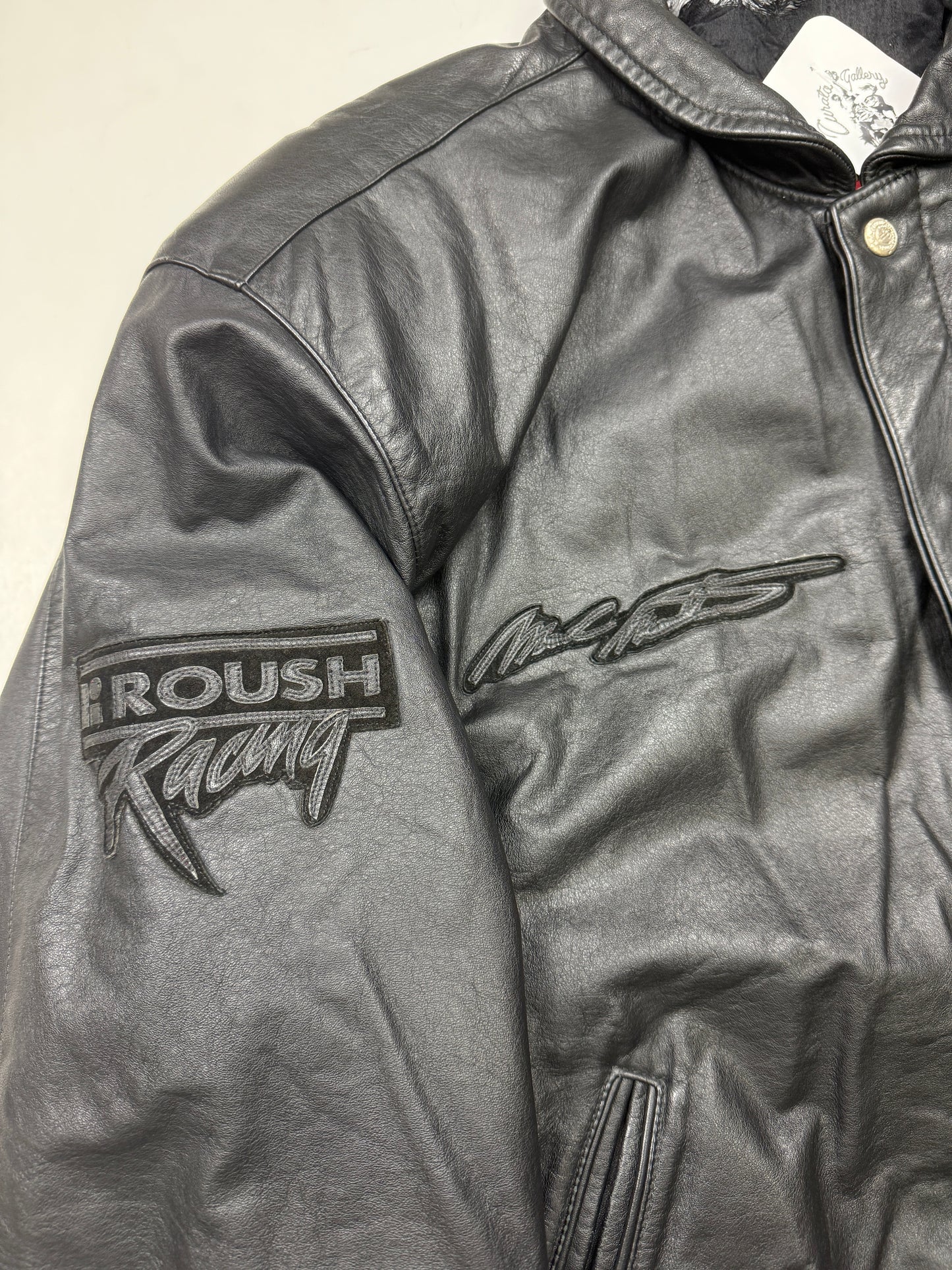 Vintage 90s Mark Martin Valvoline Racing Jeff Hamilton Leather Bomber Jacket Size L Black