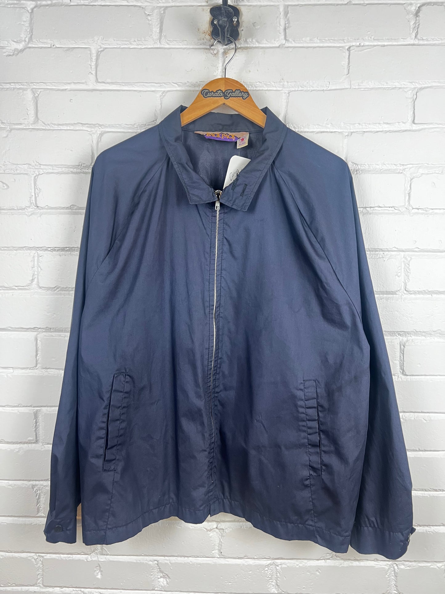 Vintage 90s Back Pack Light Harrington Style Cropped Jacket Size XL Navy Blue