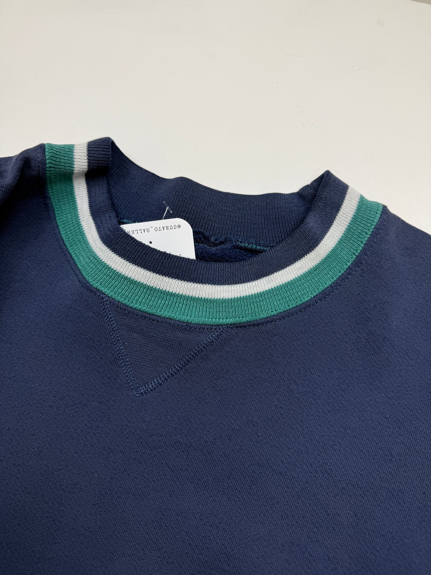 Vintage 90s Blank Striped Cuffs Navy Blue Crewneck Sweatshirt Size XL
